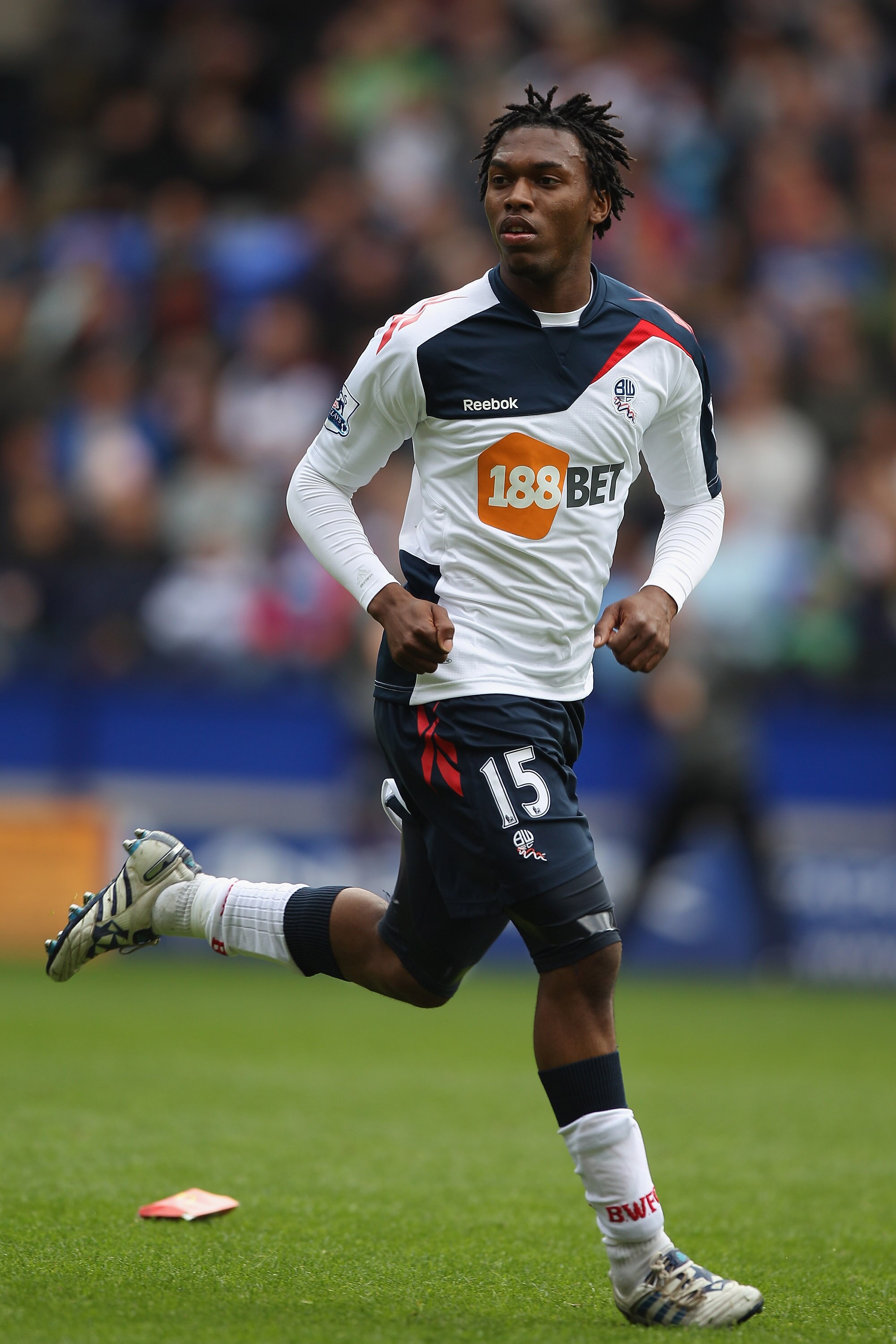 BOLTON, ENGLAND - MAY 22:  Daniel Sturridge of Bolton Wanderers in action during the Barclays Premier League match between  Bolton Wanderers and Manchester City at the Reebok Stadium on May 22, 2011 in Bolton, England.  (Photo by Michael Steele/Getty Imag