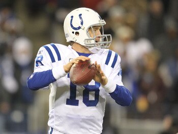 NASHVILLE, TN - DECEMBER 09:  Peyton Manning #18 of the Indianapolis Colts throws a pass during the NFL game against the Tennessee Titans  at LP Field on December 9, 2010 in Nashville, Tennessee.  The Colts won 30-28.  (Photo by Andy Lyons/Getty Images)