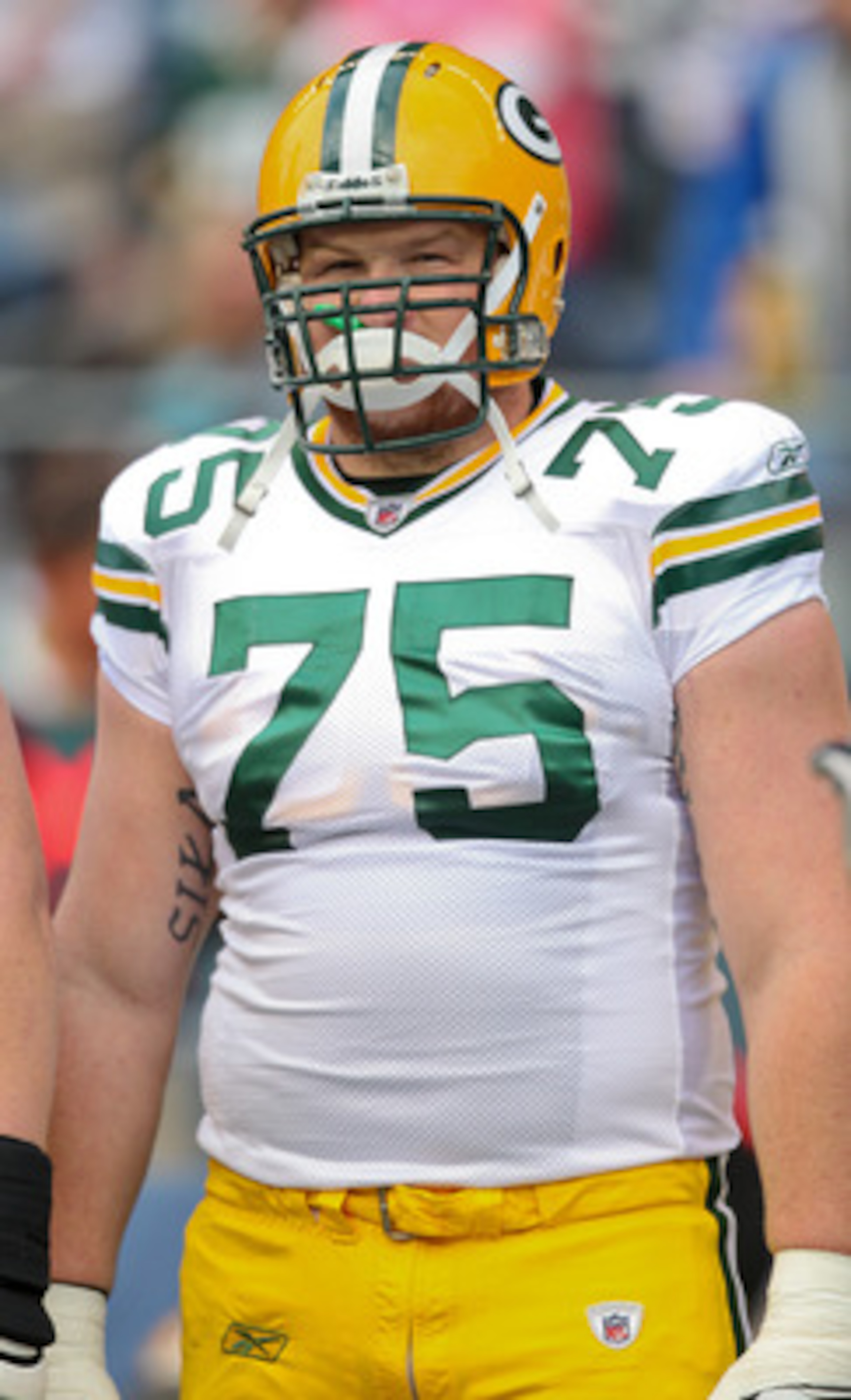 SEATTLE - AUGUST 21:  Guard Bryan Bulaga #75 of the Green Bay Packers looks on prior to the preseason game against the Seattle Seahawks at Qwest Field on August 21, 2010 in Seattle, Washington. (Photo by Otto Greule Jr/Getty Images)