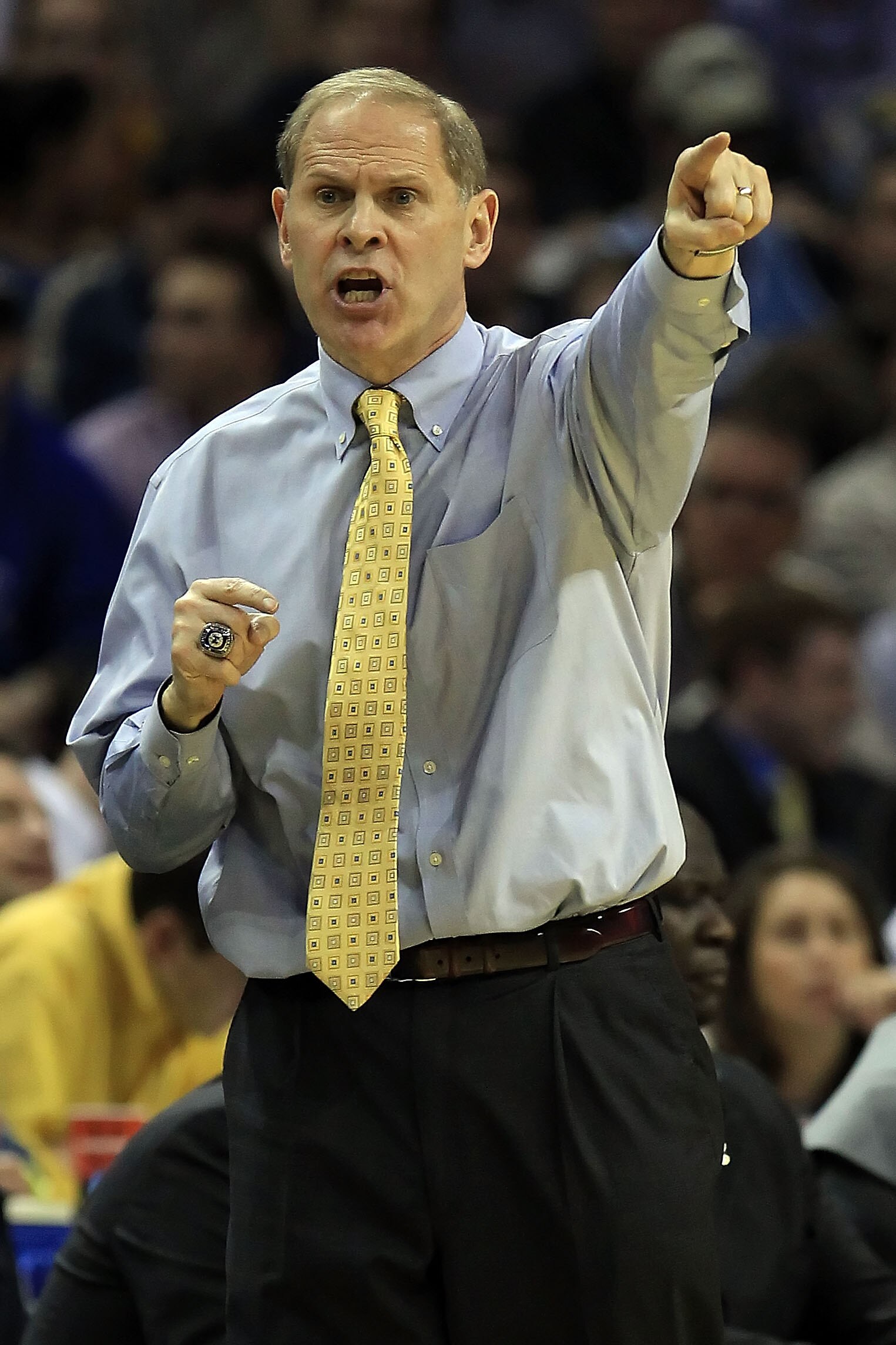 CHARLOTTE, NC - MARCH 20:  Head coach John Beilein of the Michigan Wolverines reacts while taking on the Duke Blue Devils during the third round of the 2011 NCAA men's basketball tournament at Time Warner Cable Arena on March 20, 2011 in Charlotte, North
