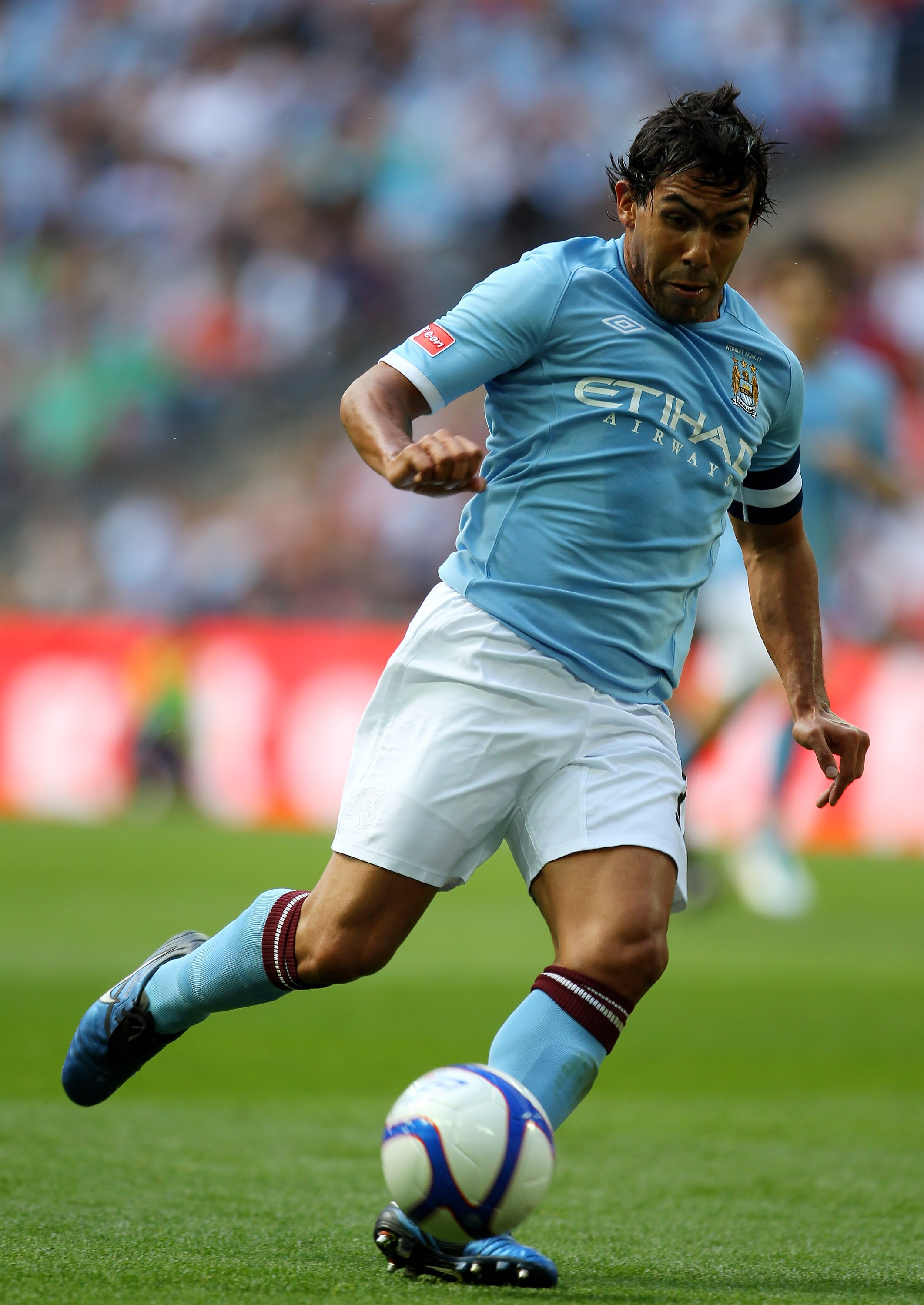 LONDON, ENGLAND - MAY 14:  Carlos Tevez of Manchester City in action during the FA Cup sponsored by E.ON Final match between Manchester City and Stoke City at Wembley Stadium on May 14, 2011 in London, England. (Photo by Alex Livesey/Getty Images)