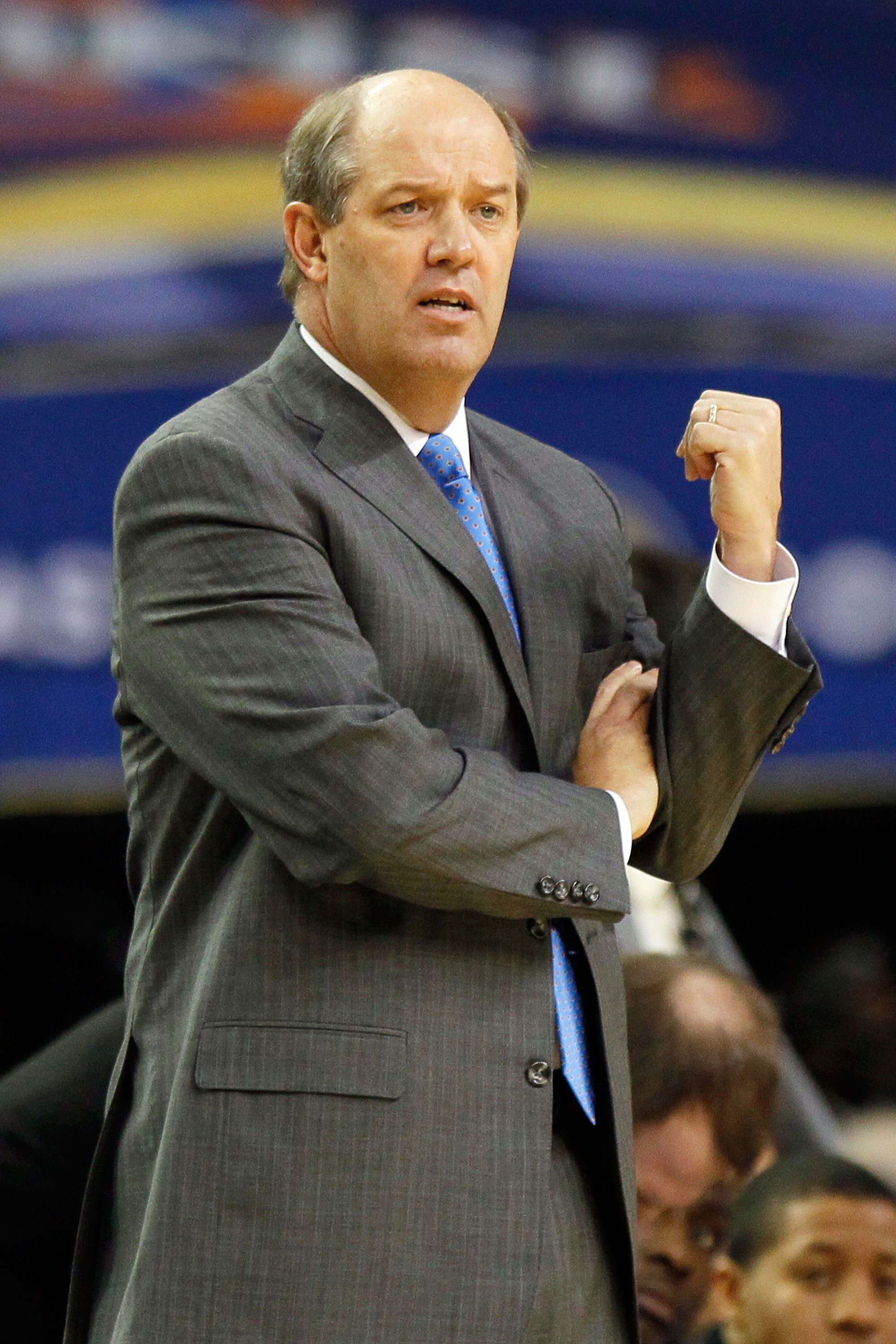 ATLANTA, GA - MARCH 10:  Head coach Kevin Stallings of the Vanderbilt Commodores reacts during their game against the Vanderbilt Commodores in the first round of the SEC Men's Basketball Tournament at the Georgia Dome on March 10, 2011 in Atlanta, Georgia