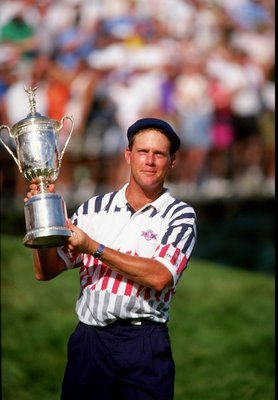 1991:  Payne Stewart of the USA holds the trophy aloft after winning the US Open at Hazeltine National Golf Club in Minneapolis, Minnesota, USA.  \ Mandatory Credit: David  Cannon/Allsport