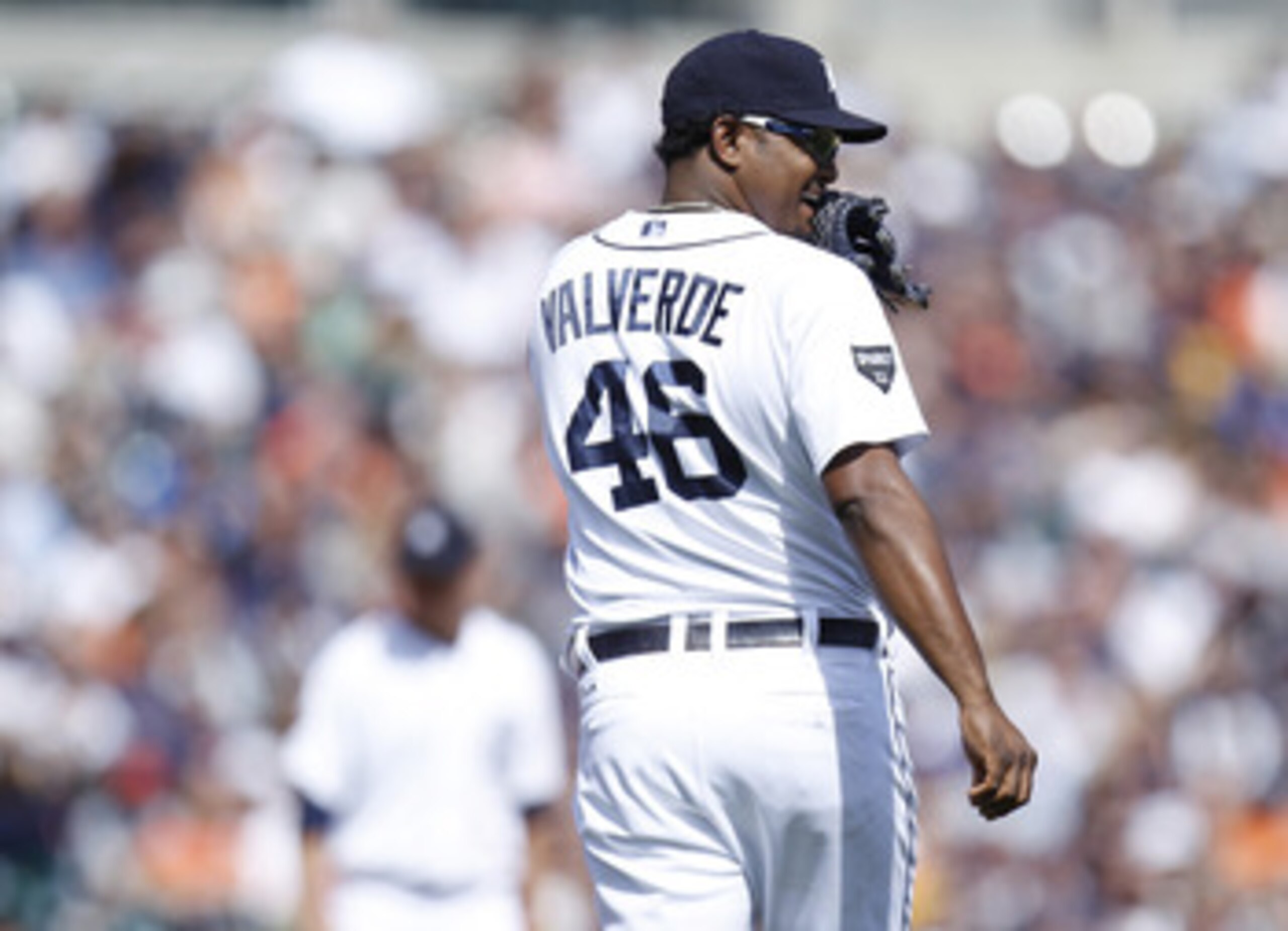 DETROIT, MI - MAY 05: Jose Valverde #46 of the Detroit Tigers smiles over his shoulder during the ninth inning while playing the New York Yankees at Comerica Park on May 5, 2011 in Detroit, Michigan. Detroit won the game 6-3. (Photo by Gregory Shamus/Get DETROIT, MI - MAY 05: Jose Valverde #46 of the Detroit Tigers smiles over his shoulder during the ninth inning while playing the New York Yankees at Comerica Park on May 5, 2011 in Detroit, Michigan. Detroit won the game 6-3. (Photo by Gregory Shamus/Get
