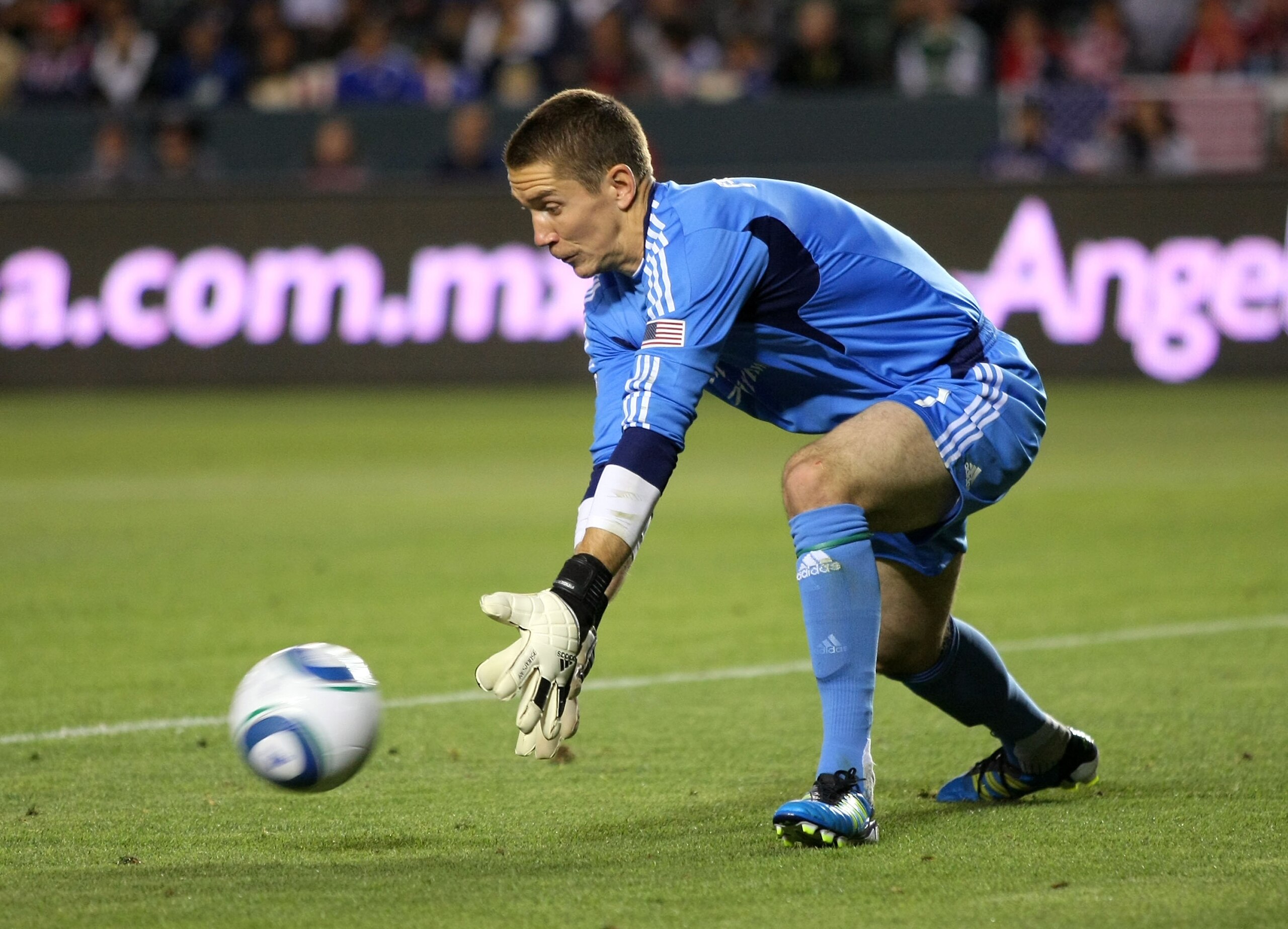 CARSON, CA - JUNE 04:  Goalkeeper Troy Perkins #1 of the Portland Timbers makes a save in the second half during the MLS match against Chivas USA at The Home Depot Center on June 4, 2011 in Carson, California. Chivas USA defeated the Timbers 1-0. (Photo b