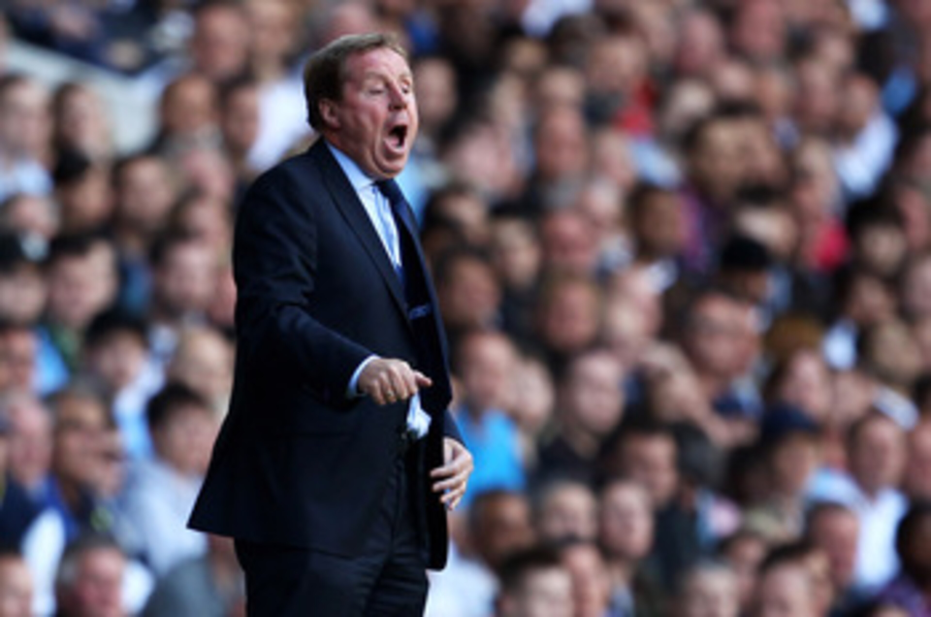 LONDON, ENGLAND - MAY 22:  Harry Redknapp, manager of Tottenham Hotspur shouts instructions during the Barclays Premier League match between Tottenham Hotspur and Birmingham City at White Hart Lane on May 22, 2011 in London, England.  (Photo by Julian Fin