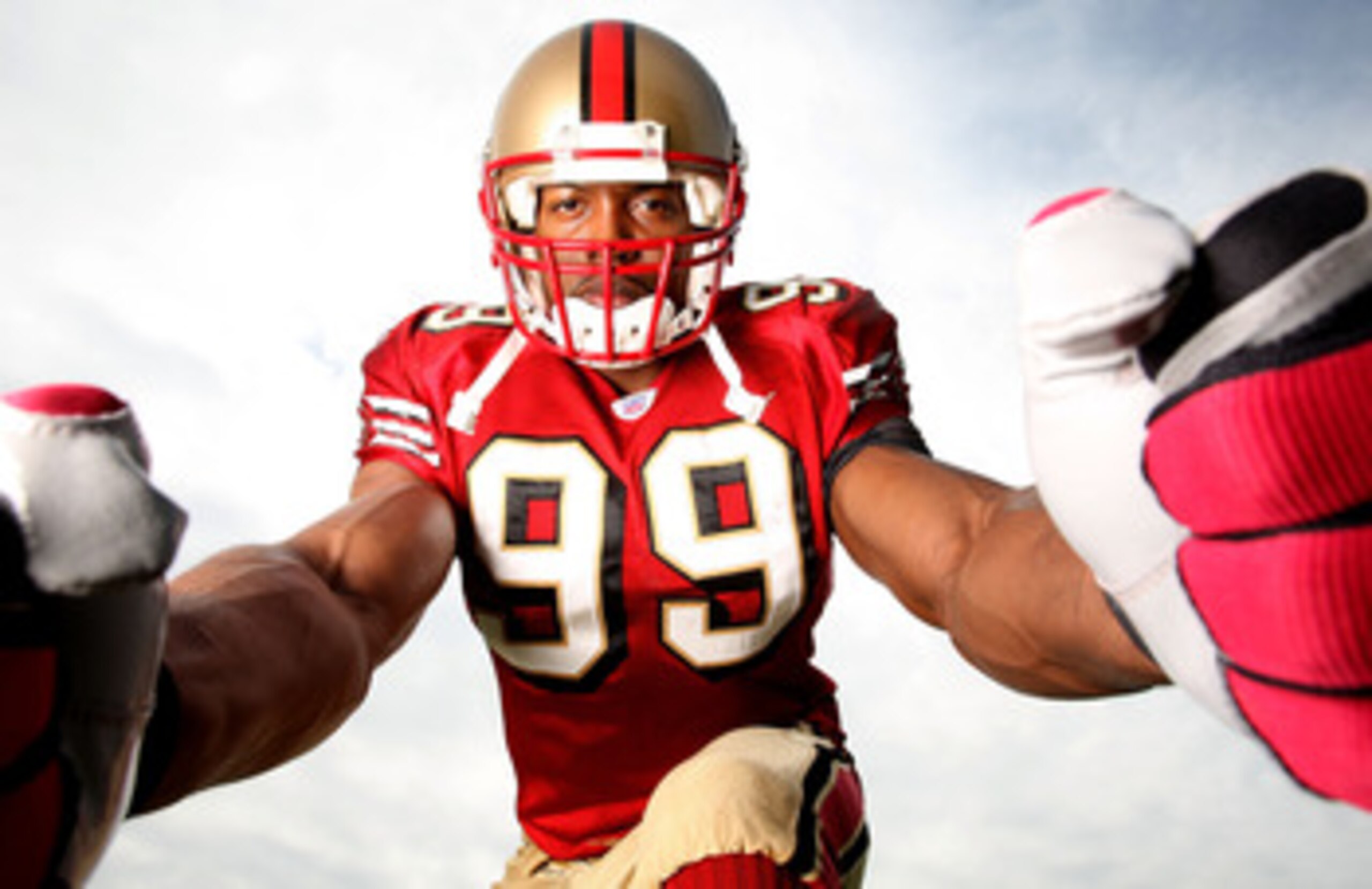 SANTA CLARA, CA - APRIL 02:  Linebacker Manny Lawson #99 of the San Francisco 49ers poses for a portrait session on April 2, 2008 in Santa Clara, California.  (Photo by Jed Jacobsohn/Getty Images)