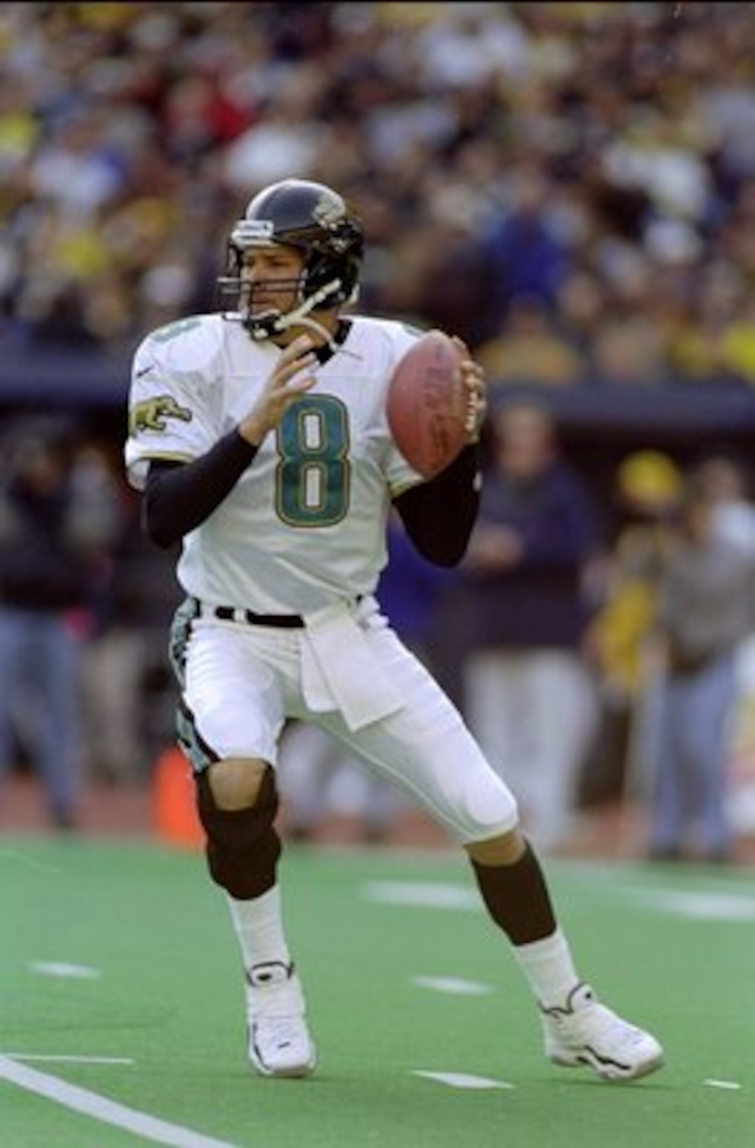 22 Nov 1998:  Quarterback Mark Brunell #8 of the Jacksonville Jaguars in action during the game against the Pittsburgh Steelers at the Three Rivers Stadium in Pittsburgh, Pennsylvania. The Steelers defeated the Jaguars 30-15. Mandatory Credit: Robert Labe