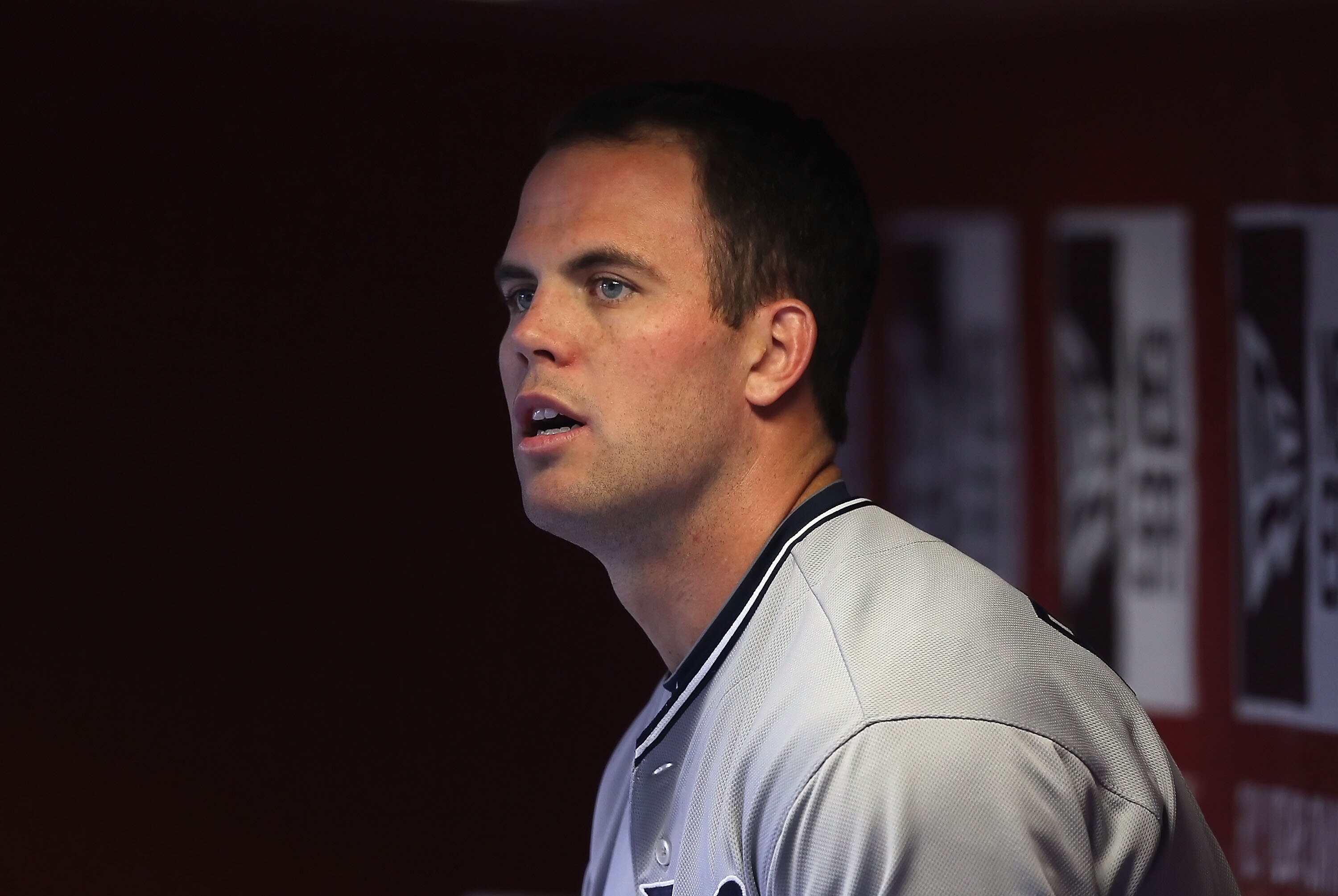 PHOENIX, AZ - MAY 16:  Starting pitcher Clayton Richard #33 of the San Diego Padres watches from the dugout during the Major League Baseball game  against the Arizona Diamondbacks at Chase Field on May 16, 2011 in Phoenix, Arizona.  (Photo by Christian Pe
