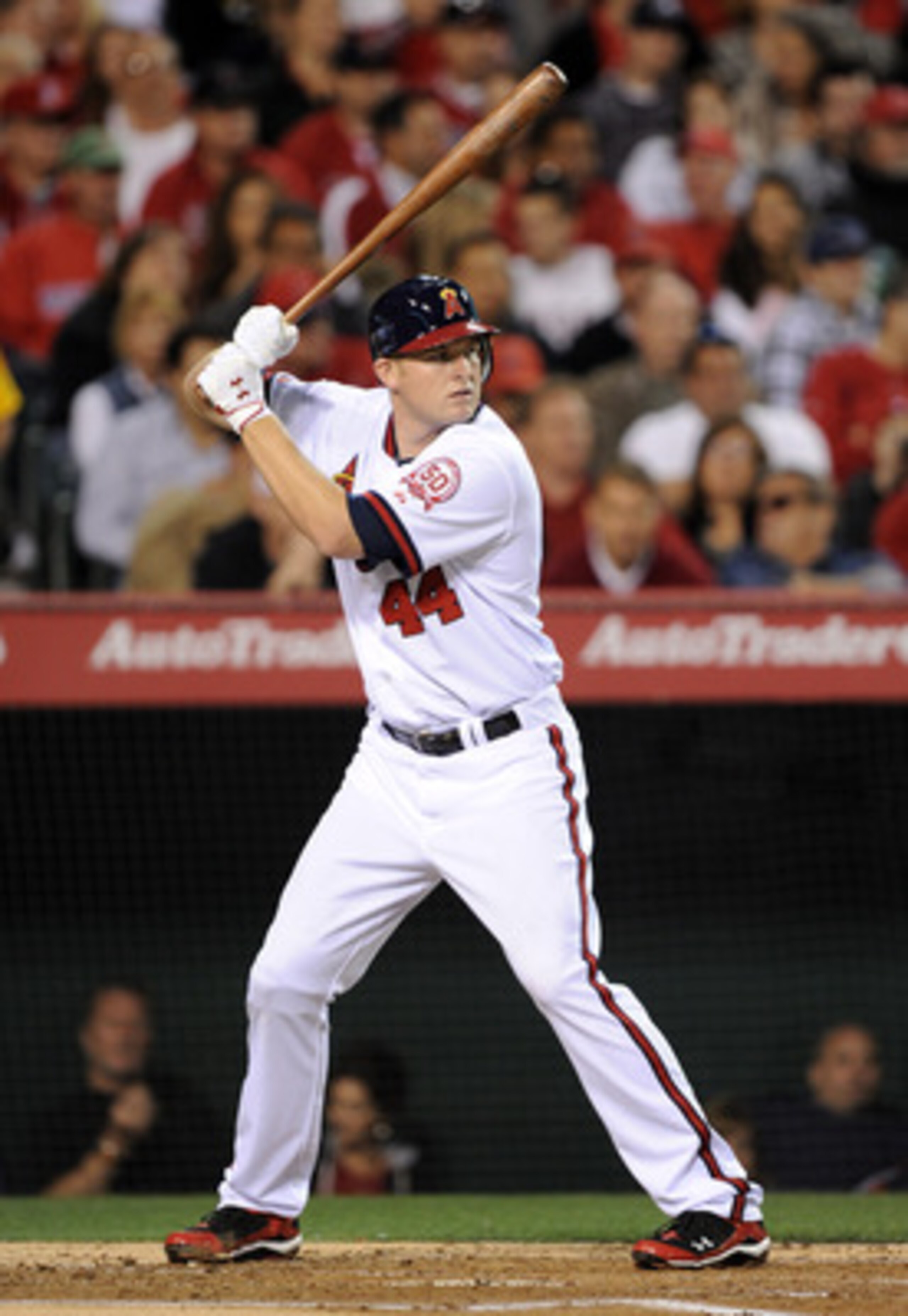 ANAHEIM, CA - APRIL 22:  Mark Trumbo #44 of the Los Angeles Angels at bat against the Boston Red Sox at Angel Stadium on April 22, 2011 in Anaheim, California.  (Photo by Harry How/Getty Images)