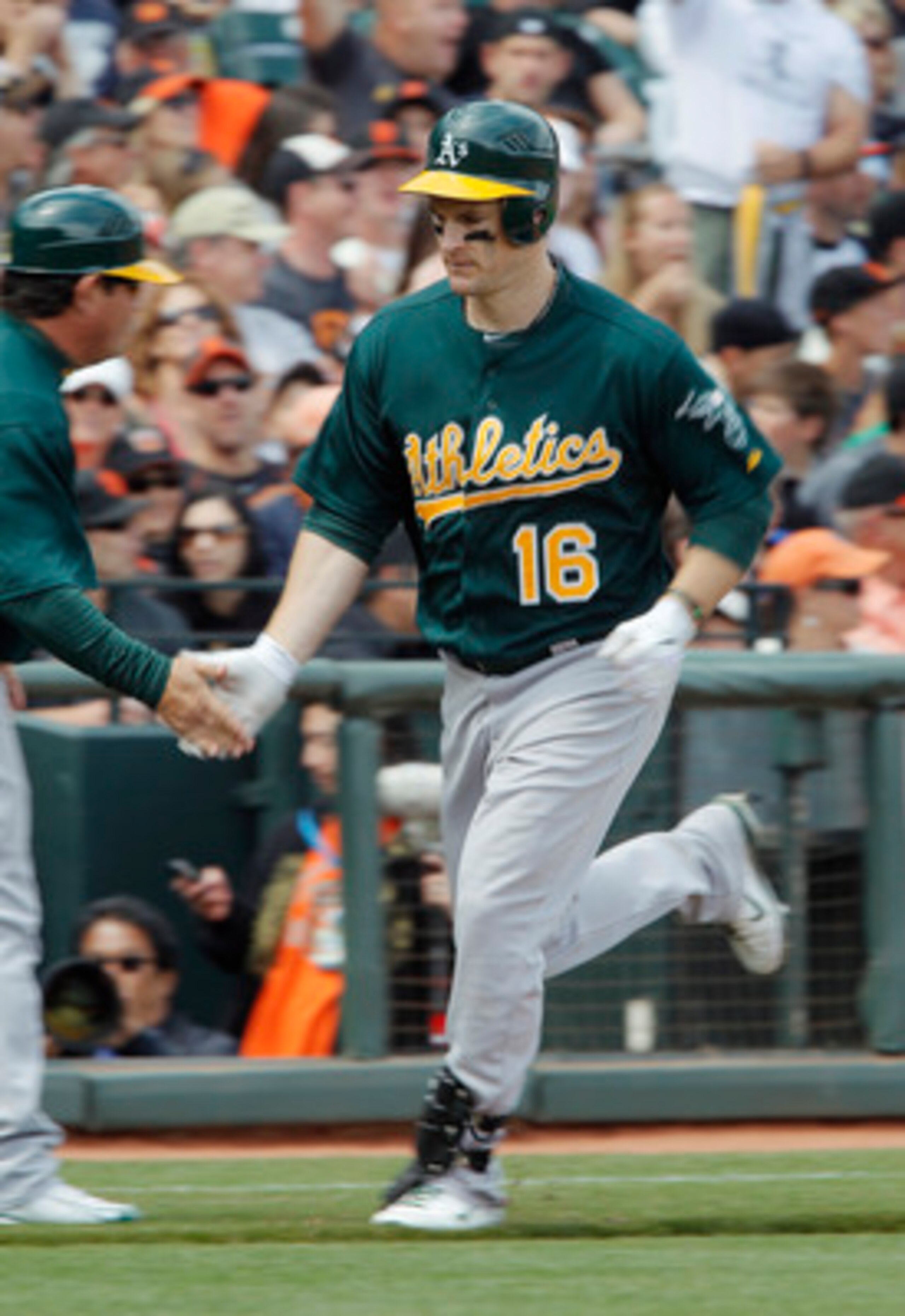 SAN FRANCISCO, CA - MAY 22:  Josh Willingham #16 of the Oakland A's rounds the bases on a home run against the San Francisco Giants in the sixth inning at AT&T Park on May 22, 2011 in San Francisco, California.  The Giants won 5-4 in 11 innings.  (Photo b