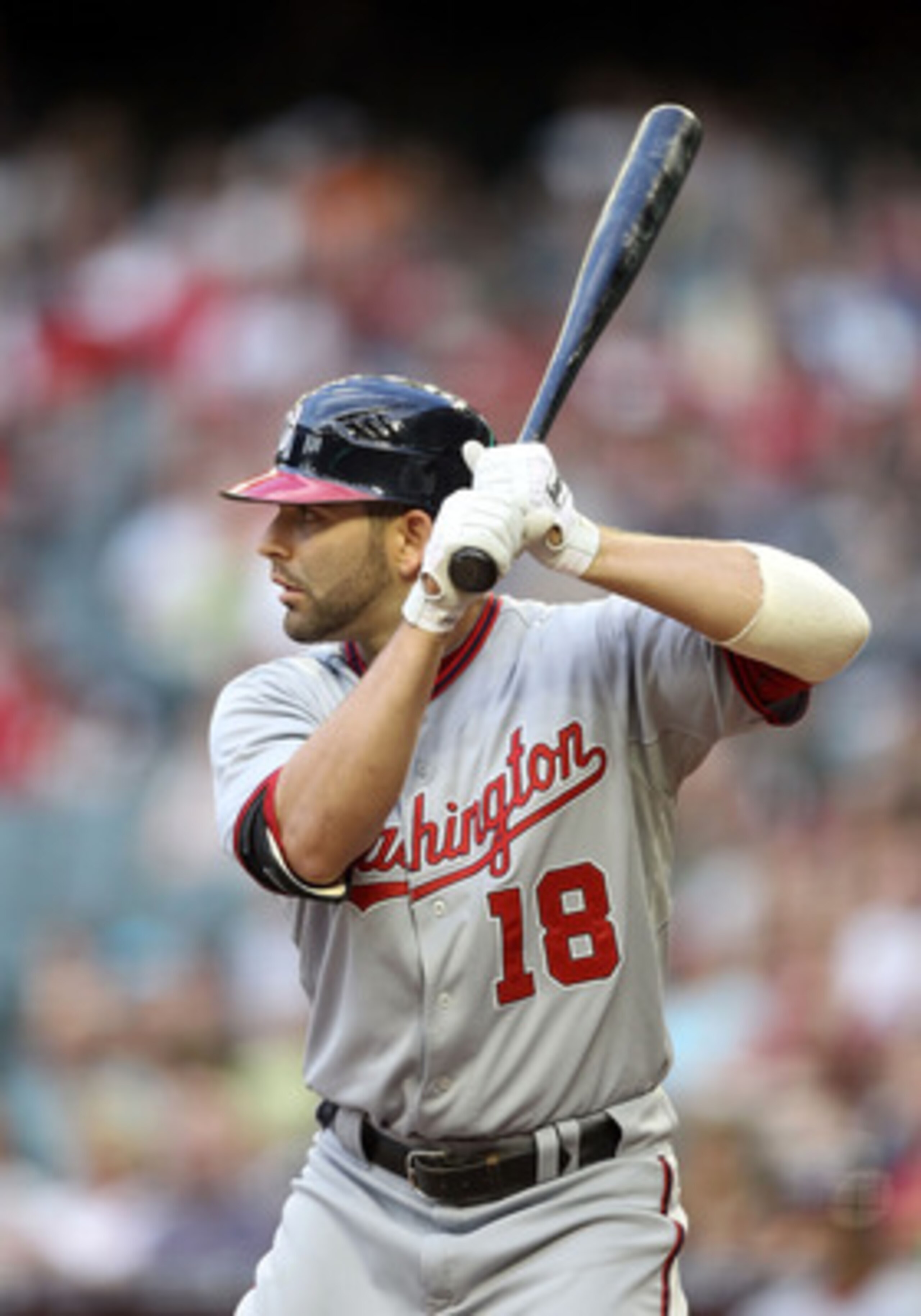 PHOENIX, AZ - JUNE 03:  Danny Espinosa #18 of the Washington Nationals bats against the Arizona Diamondbacks during the Major League Baseball game at Chase Field on June 3, 2011 in Phoenix, Arizona. The Diamondbacks defeated the Nationals 4-0.  (Photo by