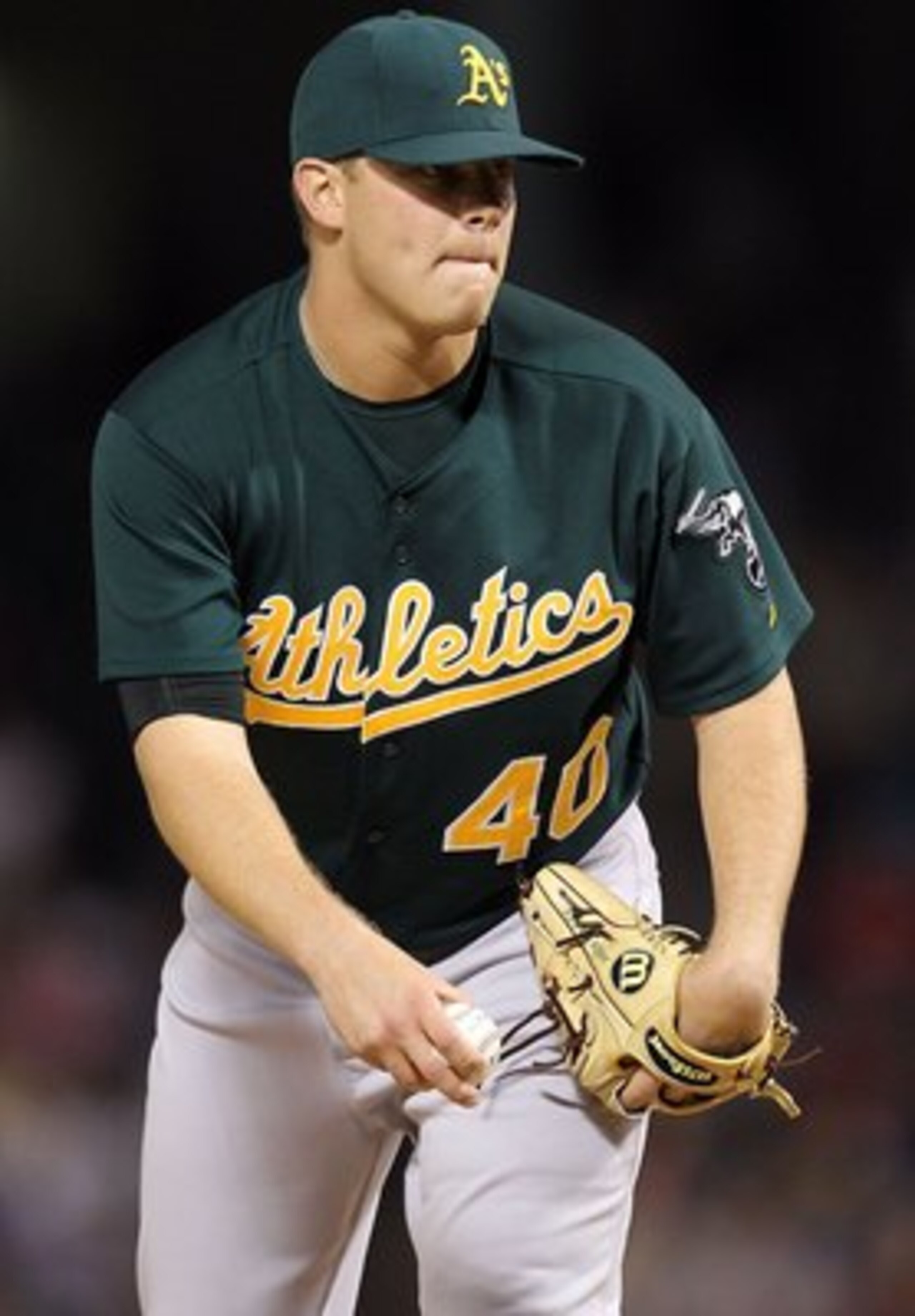 ARLINGTON, TX - MAY 11:  Pitcher Andrew Bailey #40 of the Oakland Athletics on May 11, 2010 at Rangers Ballpark in Arlington, Texas.  (Photo by Ronald Martinez/Getty Images)