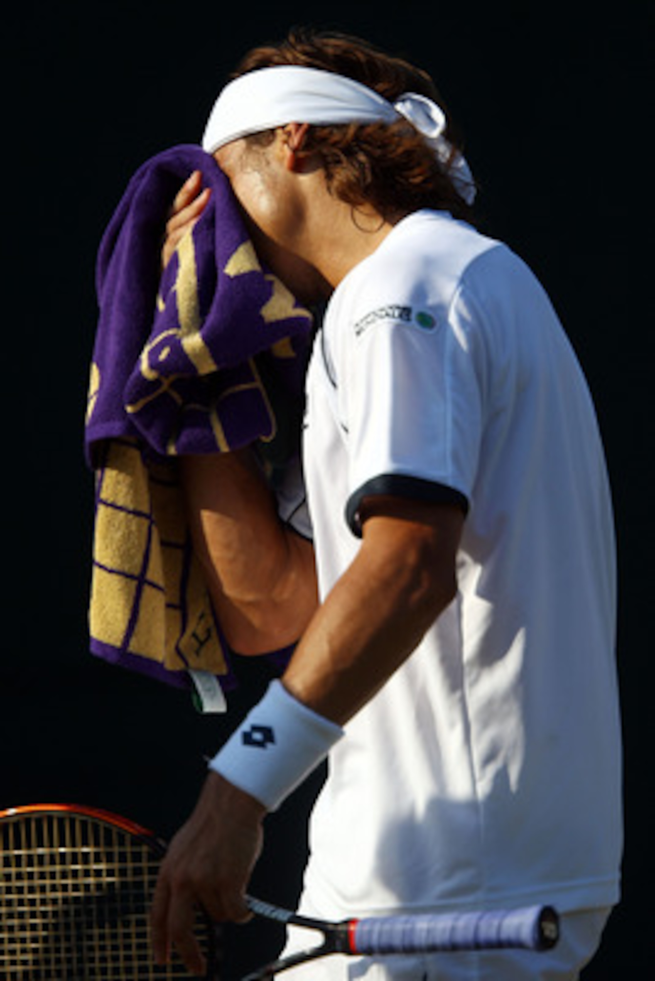 LONDON, ENGLAND - JUNE 28:  David Ferrer of Spain reacts during his match against Robin Soderling of Sweden on Day Seven of the Wimbledon Lawn Tennis Championships at the All England Lawn Tennis and Croquet Club on June 28, 2010 in London, England.  (Phot