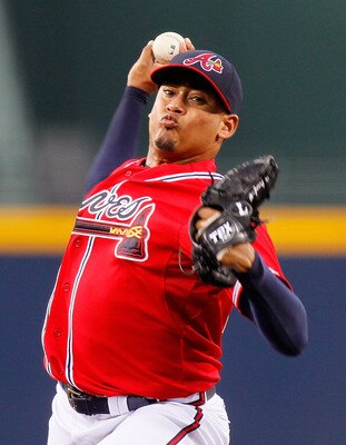 ATLANTA, GA - MAY 29:  Jair Jurrjens #49 of the Atlanta Braves pitches to the Cincinnati Reds at Turner Field on May 29, 2011 in Atlanta, Georgia.  (Photo by Kevin C. Cox/Getty Images)