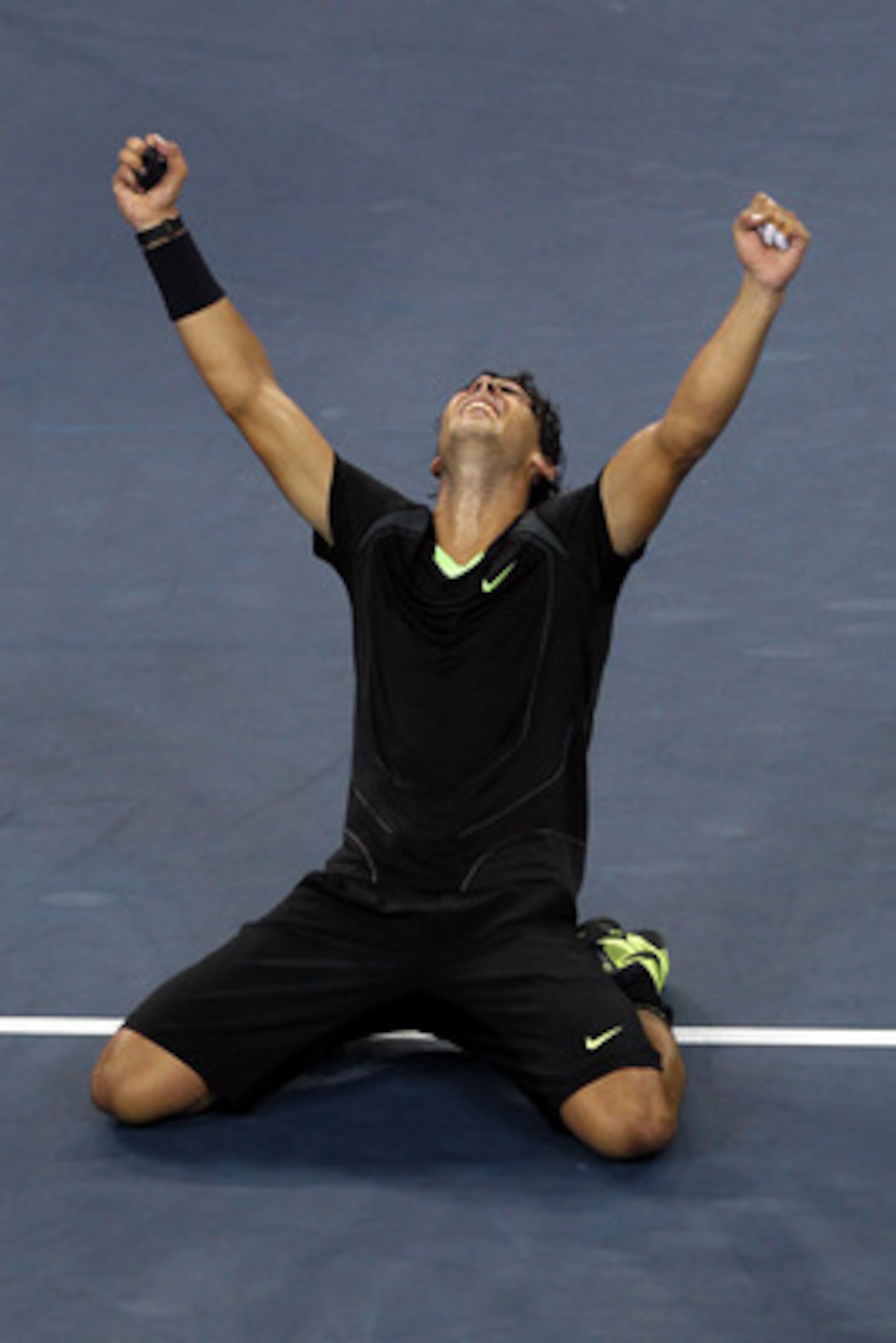 NEW YORK - SEPTEMBER 13:  Rafael Nadal of Spain falls to his knees in celebration of his win over Novak Djokovic of Serbia during their men's singles final on day fifteen of the 2010 U.S. Open at the USTA Billie Jean King National Tennis Center on Septemb