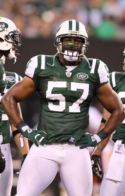 EAST RUTHERFORD, NJ - AUGUST 27:  Bart Scott #57 of the New York Jets in action against the Washington Redskins  during their preseason game on August 27, 2010 at the New Meadowlands Stadium  in East Rutherford, New Jersey.  (Photo by Al Bello/Getty Image