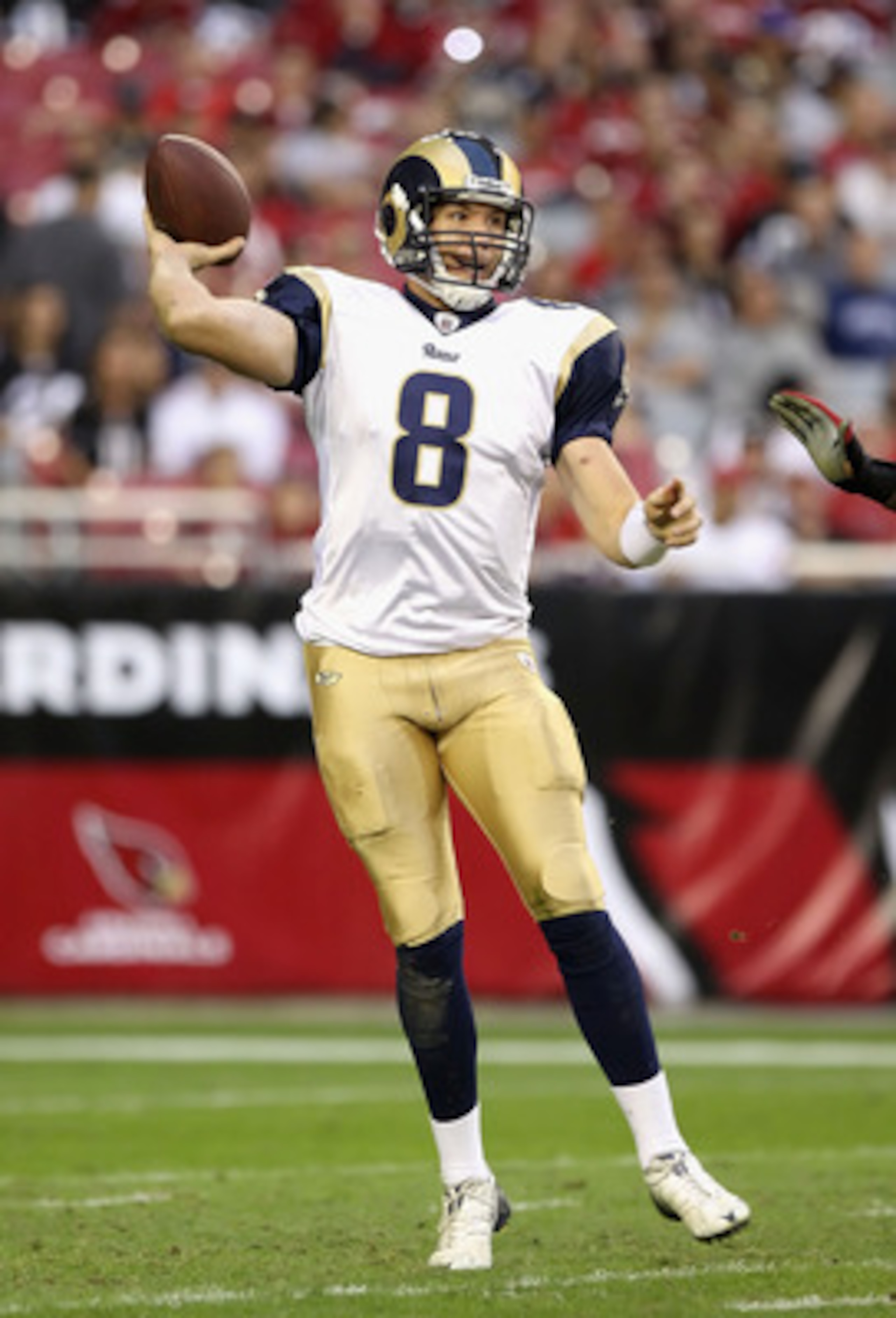 GLENDALE, AZ - DECEMBER 05: Quarterback Sam Bradford #8 of the St. Louis Rams throws a pass during the NFL game against the Arizona Cardinals at the University of Phoenix Stadium on December 5, 2010 in Glendale, Arizona. The Rams defeated the Cardinals GLENDALE, AZ - DECEMBER 05: Quarterback Sam Bradford #8 of the St. Louis Rams throws a pass during the NFL game against the Arizona Cardinals at the University of Phoenix Stadium on December 5, 2010 in Glendale, Arizona. The Rams defeated the Cardinals