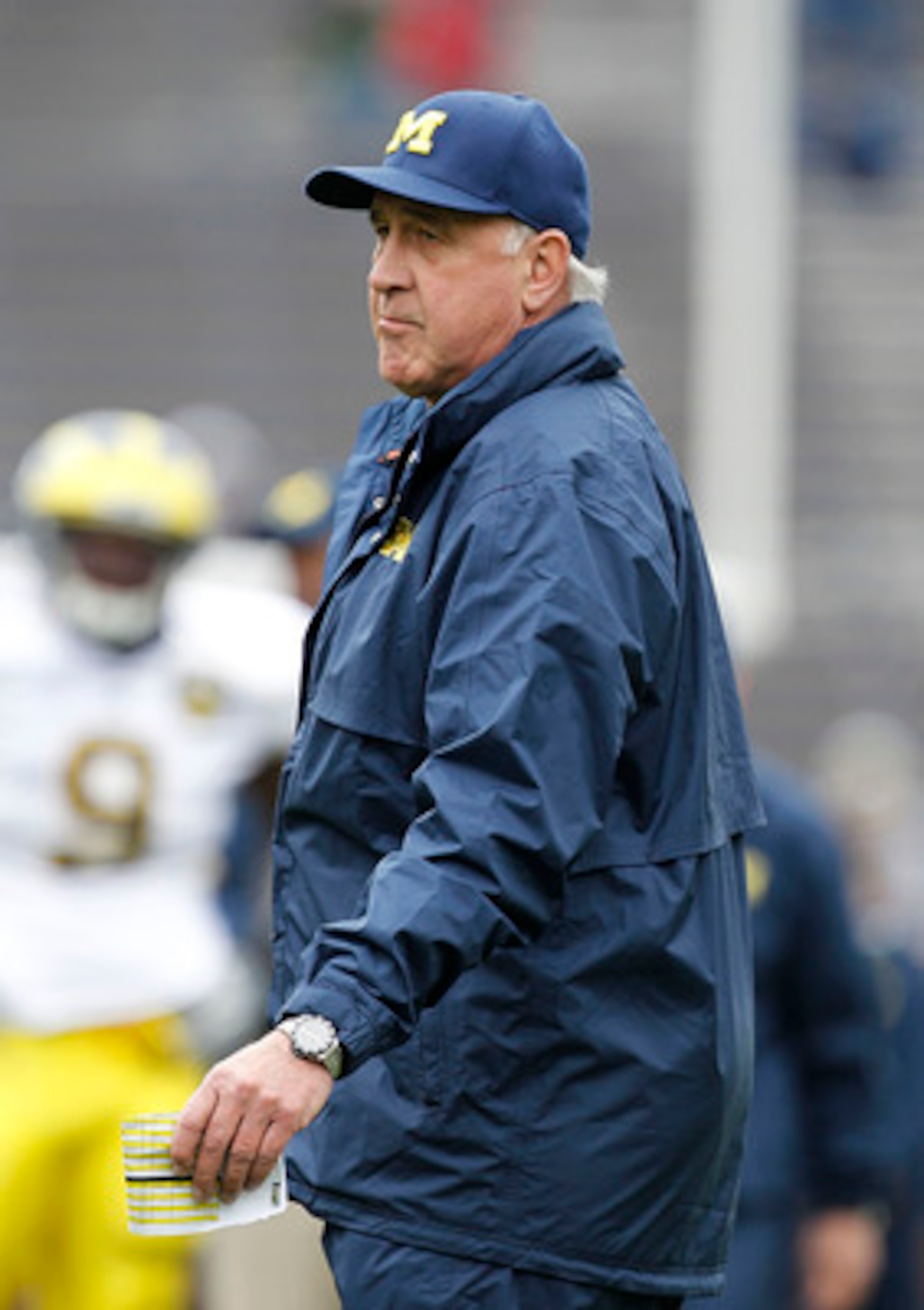 ANN ARBOR, MI - APRIL 16: Defensive Coordinator Greg Mattison watches the action during the annual Spring Game at Michigan Stadium on April 16, 2011 in Ann Arbor, Michigan.  (Photo by Leon Halip/Getty Images)