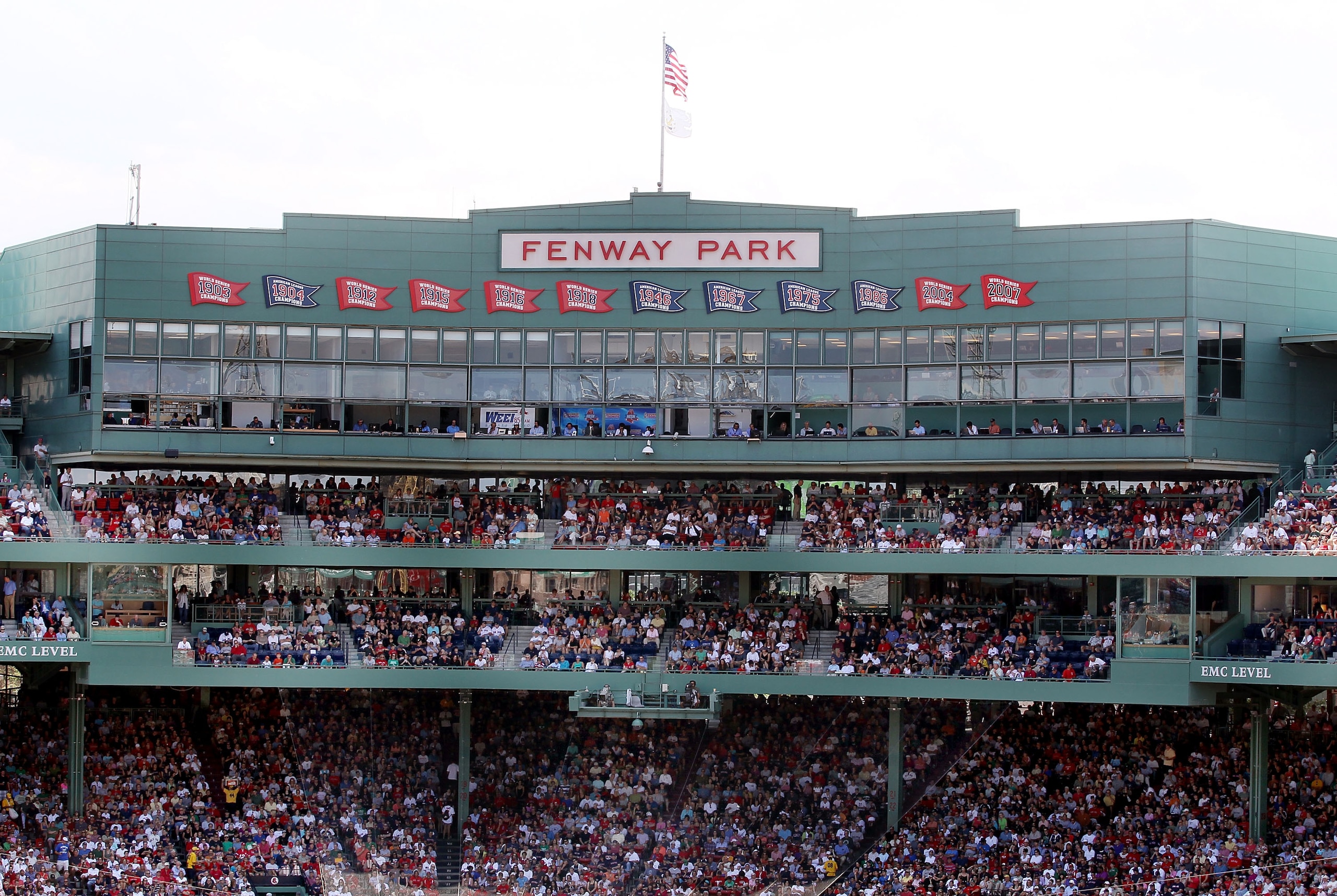 BOSTON - AUGUST 01:  A view of the press box during the game between the Boston Red Sox and the Detroit Tigers on August 1, 2010 at Fenway Park in Boston, Massachusetts.  (Photo by Elsa/Getty Images)