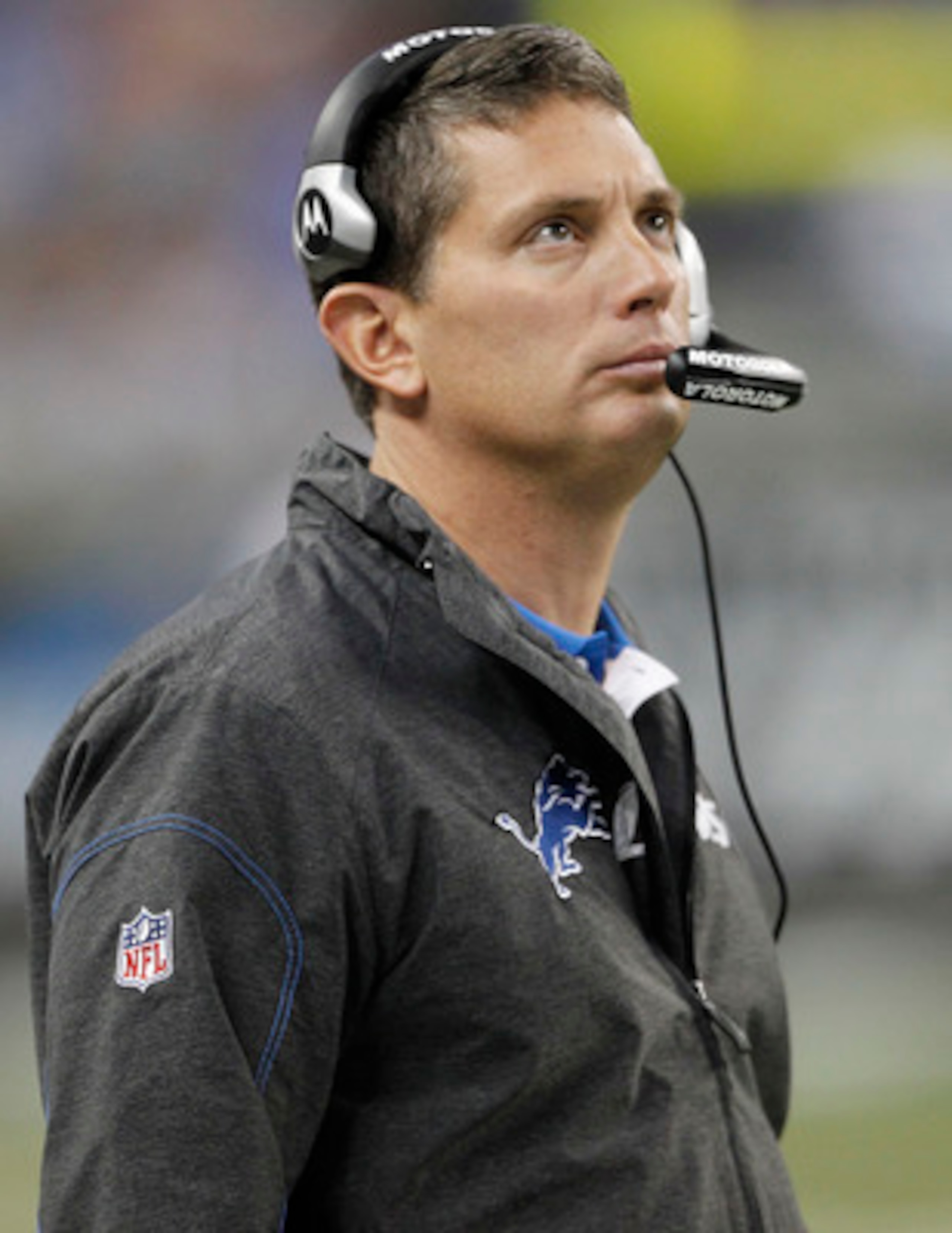 DETROIT - OCTOBER 31: Detroit Lions head coach Jim Schwartz watches the action during the game against the Washington Redskins at Ford Field on October 31, 2010 in Detroit, Michigan. The Lions defeated the Redskins 37-25.  (Photo by Leon Halip/Getty Image