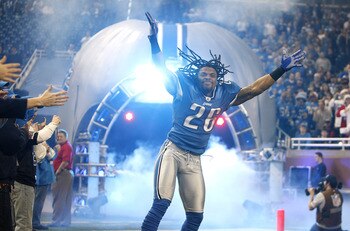 DETROIT - DECEMBER 20: Louis Delmas #26 the Detroit Lions takes the field during player introductions prior to playing the Arizona Cardinals on December 20, 2009 at Ford Field in Detroit, Michigan. Arizona won the game 31-24.  (Photo by Gregory Shamus/Get