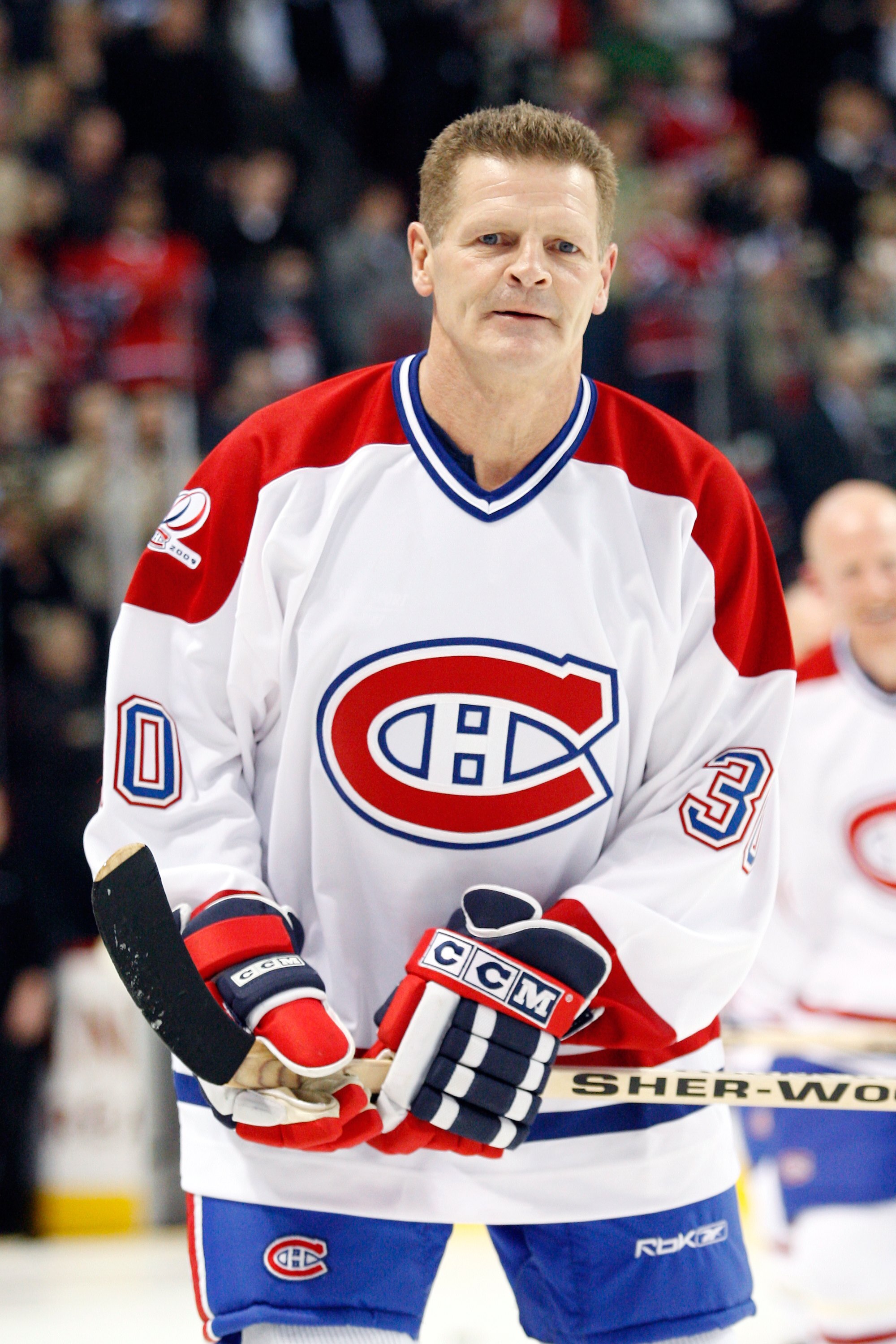 MONTREAL- DECEMBER 4:  Former Montreal Canadien Chris Nilan skates during the Centennial Celebration ceremonies prior to the NHL game between the Montreal Canadiens and Boston Bruins on December 4, 2009 at the Bell Centre in Montreal, Quebec, Canada.  The