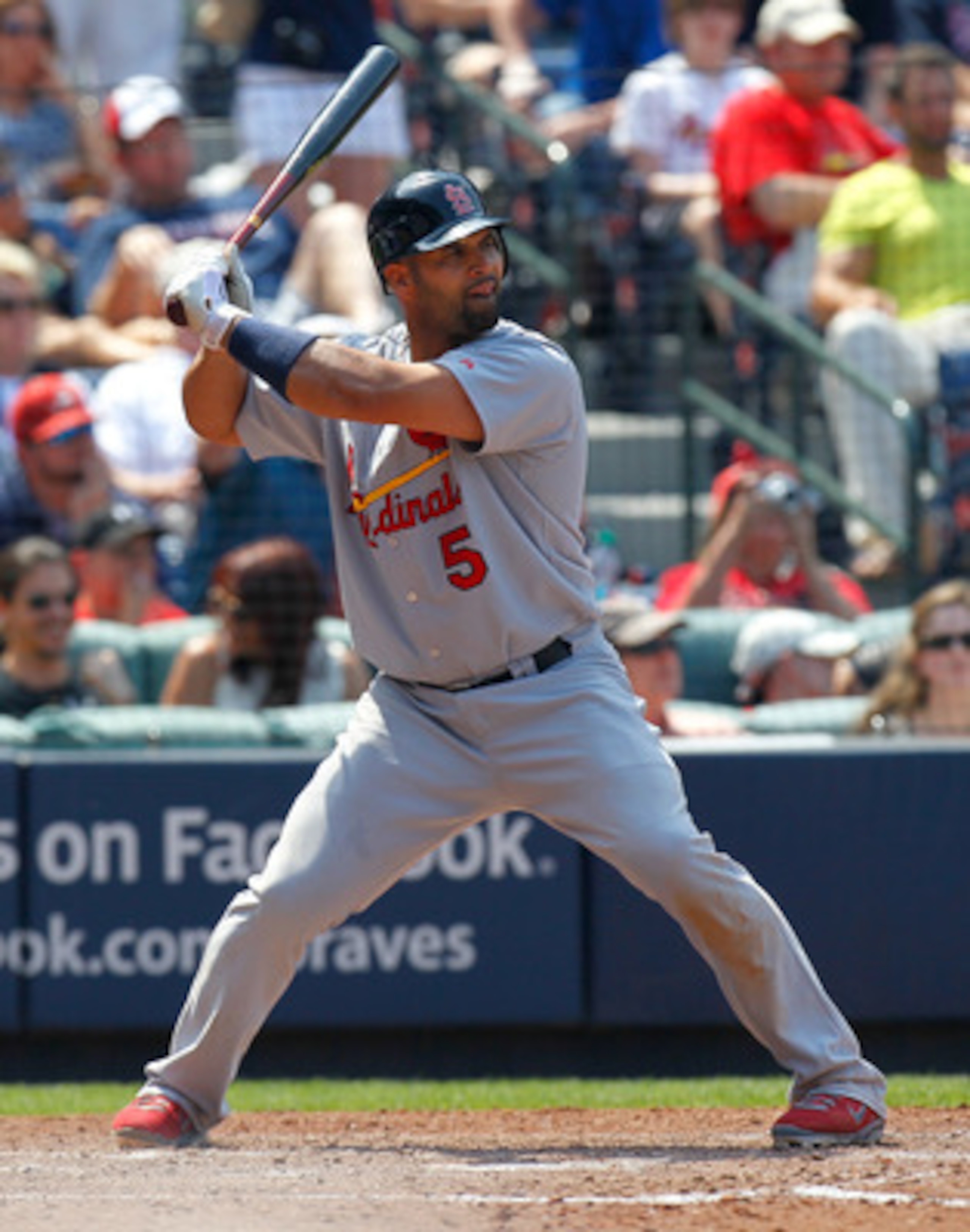ATLANTA, GA - MAY 01:  Albert Pujols #5 of the St. Louis Cardinals against the Atlanta Braves at Turner Field on May 1, 2011 in Atlanta, Georgia.  (Photo by Kevin C. Cox/Getty Images)
