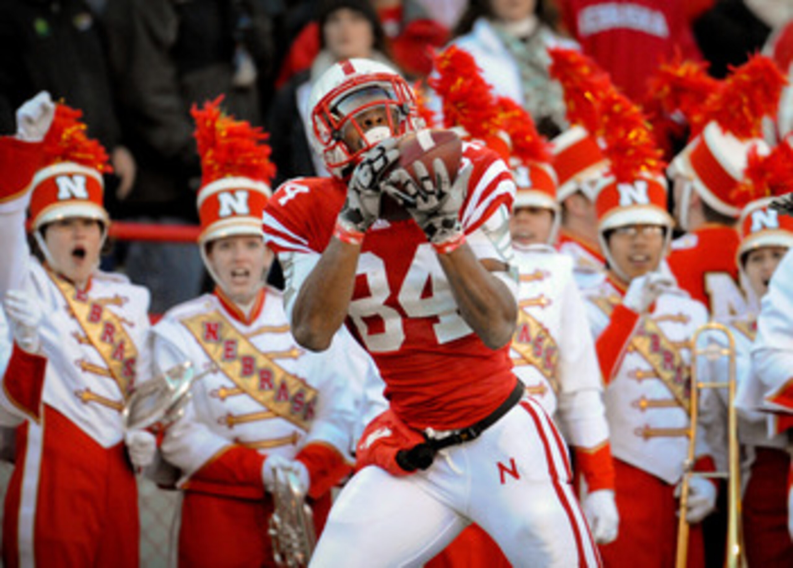 LINCOLN, NE - NOVEMBER 26: Brandon Kinnie #84 of the Nebraska Cornhuskers catches a touchdown over Jalil Brown #23 of the Colorado Buffaloes during the first half of their game at Memorial Stadium on November 26, 2010 in Lincoln, Nebraska. Nebraska defea LINCOLN, NE - NOVEMBER 26: Brandon Kinnie #84 of the Nebraska Cornhuskers catches a touchdown over Jalil Brown #23 of the Colorado Buffaloes during the first half of their game at Memorial Stadium on November 26, 2010 in Lincoln, Nebraska. Nebraska defea