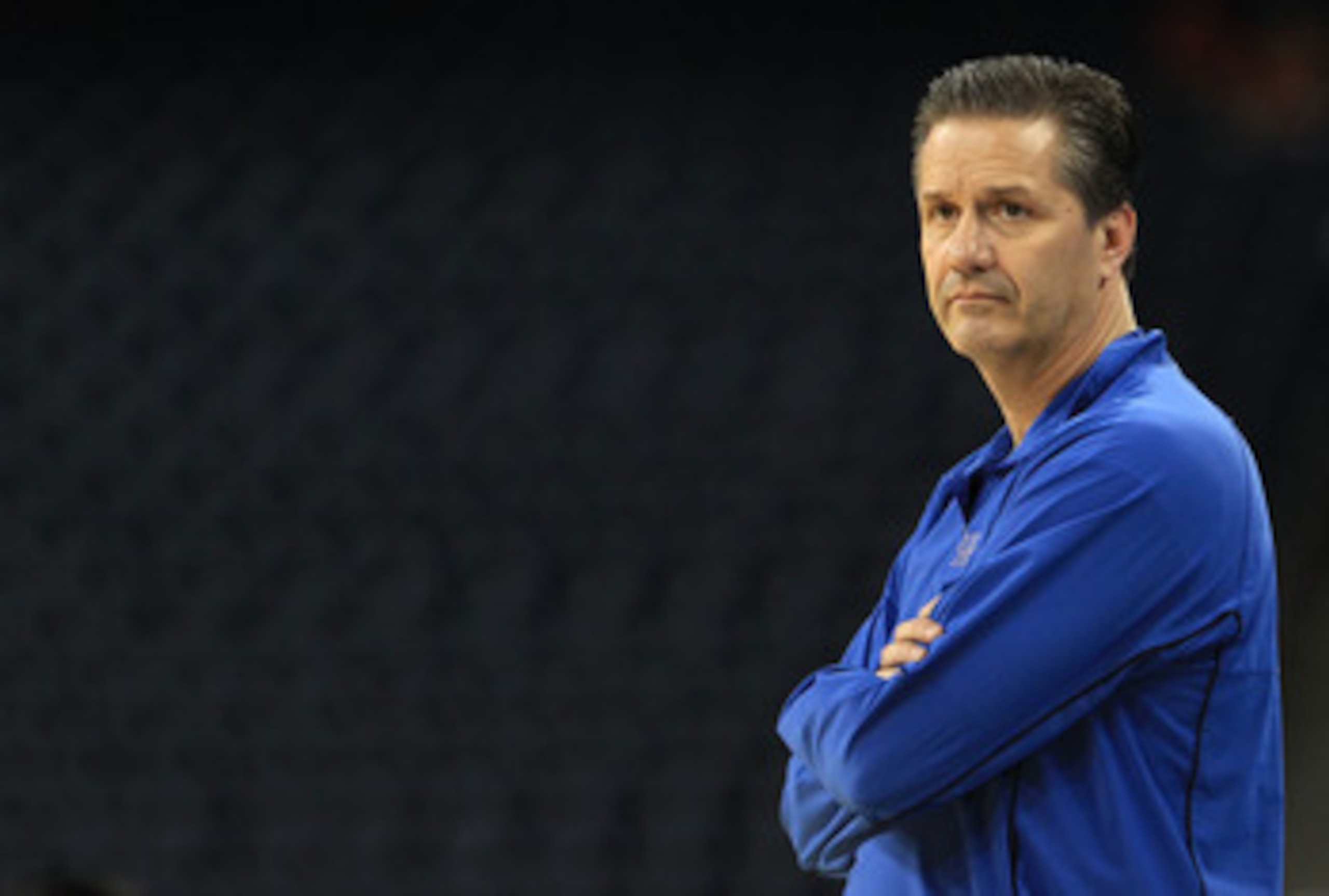 HOUSTON, TX - APRIL 01:  Head coach John Calipari of the Kentucky Wildcats looks on during practice prior to the 2011 Final Four of the NCAA Division I Men's Basketball Tournament at Reliant Stadium on April 1, 2011 in Houston, Texas.  (Photo by Streeter
