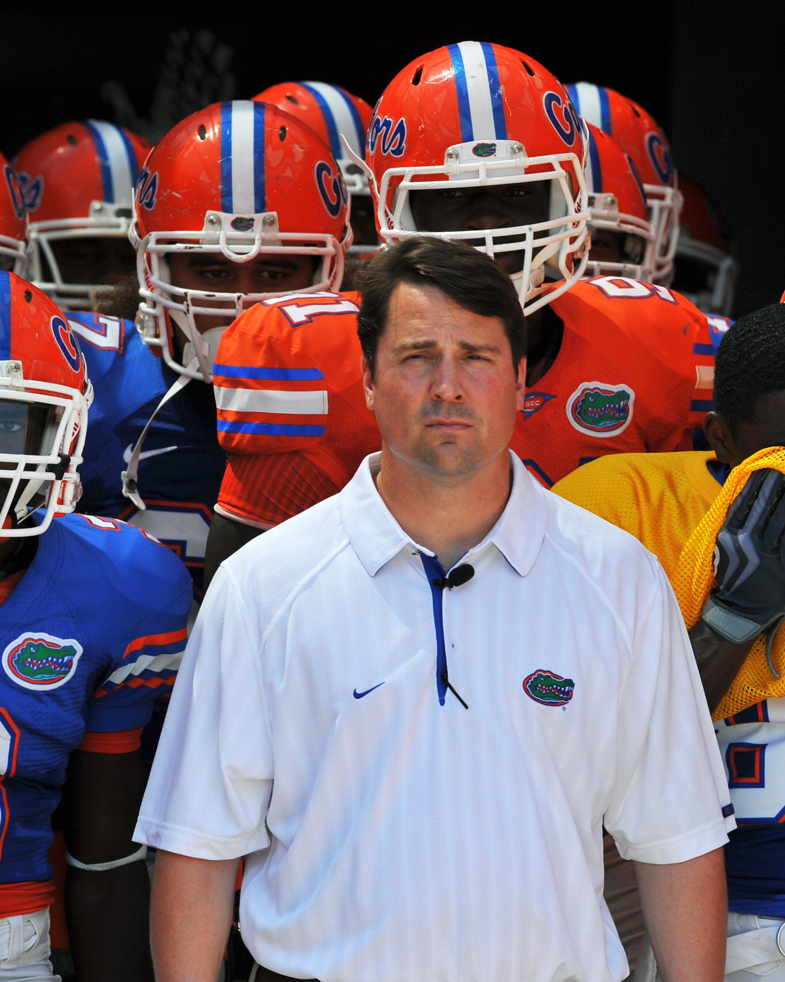 GAINESVILLE, FL - APRIL 9:  Coach Will Muschamp of the Florida Gators takes the field before the Orange and Blue spring football game April 9, 2010 Ben Hill Griffin Stadium in Gainesville, Florida.  (Photo by Al Messerschmidt/Getty Images)