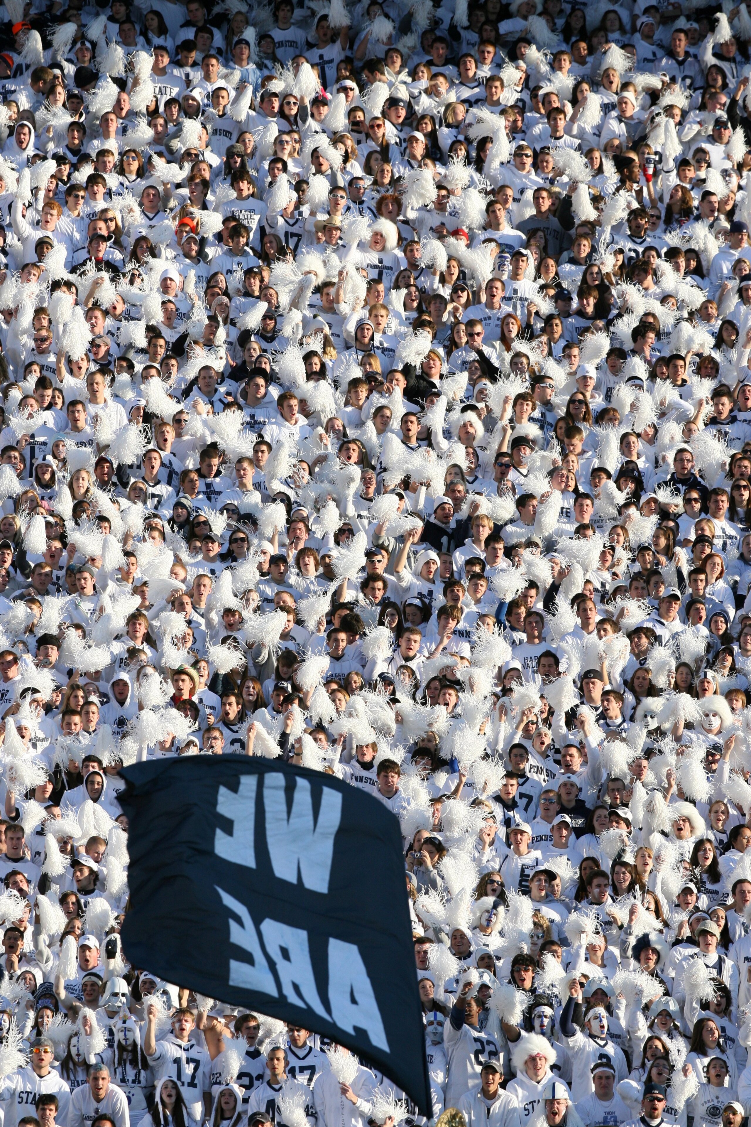 STATE COLLEGE, PA - NOVEMBER 7: Penn State Nittany Lion fans cheer during a game against the Ohio State Buckeyes on November 7, 2009 at Beaver Stadium in State College, Pennsylvania. Ohio State won 24-7. (Photo by Hunter Martin/Getty Images)