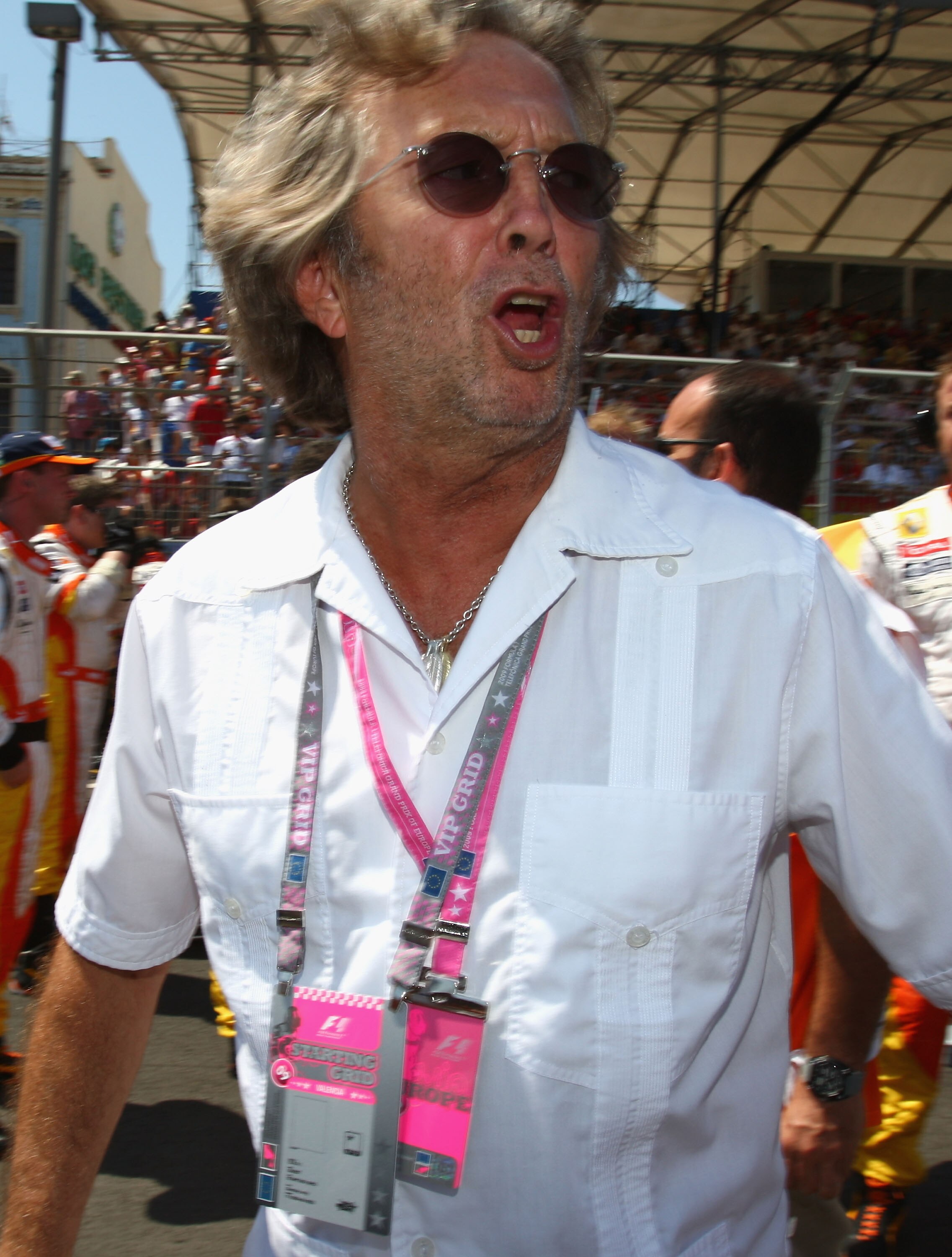 VALENCIA, SPAIN - AUGUST 23:  Musician Eric Clapton attends the European Formula One Grand Prix at the Valencia Street Circuit on August 23, 2009, in Valencia, Spain.  (Photo by Ryan Pierse/Getty Images)