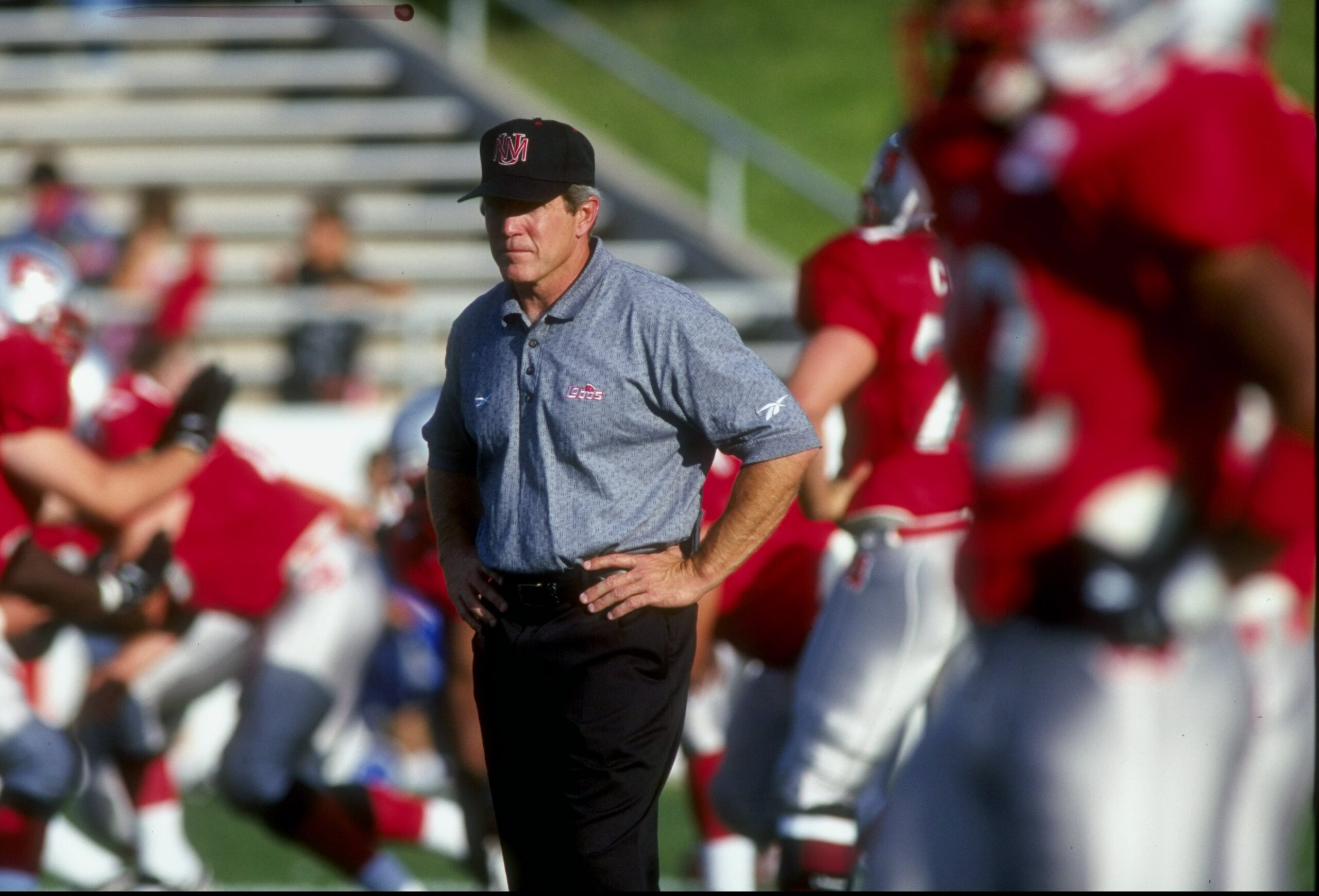12 Sep 1998:  Head coach Rocky Long of the New Mexico Lobos looks on during a game agianst the Utah State Aggies at the University Stadium in Albuquerque, New Mexico. The Lobos defeated the Aggies 39-36.