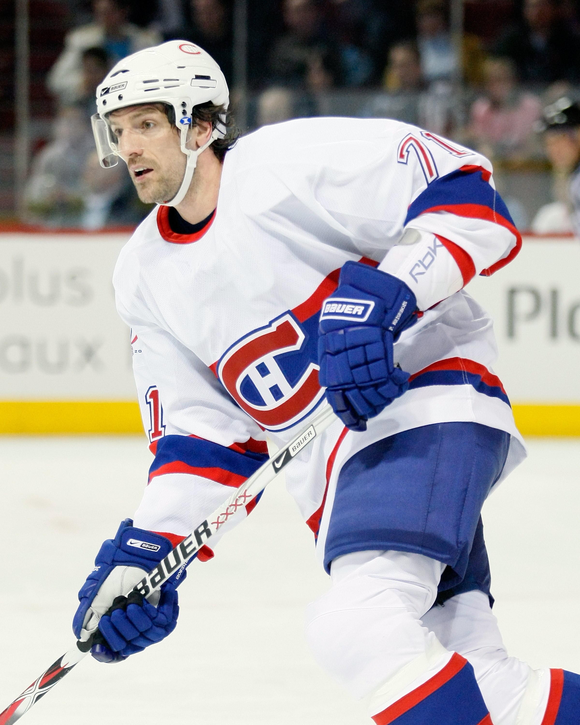 MONTREAL- MARCH 14:  Patrice Brisebois #71 of the Montreal Canadiens skates during the game against the New Jersey Devils at the Bell Centre on March 14, 2009 in Montreal, Quebec, Canada.  The Devils defeated the Canadiens 3-1.   (Photo by Richard Wolowic