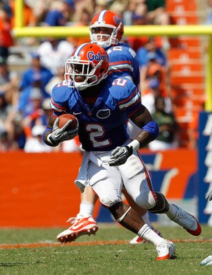 GAINESVILLE, FL - SEPTEMBER 11:  Jeffery Demps #2 of the Florida Gators runs for yardage against the South Florida Bulls during a game at Ben Hill Griffin Stadium on September 11, 2010 in Gainesville, Florida.  (Photo by Sam Greenwood/Getty Images)