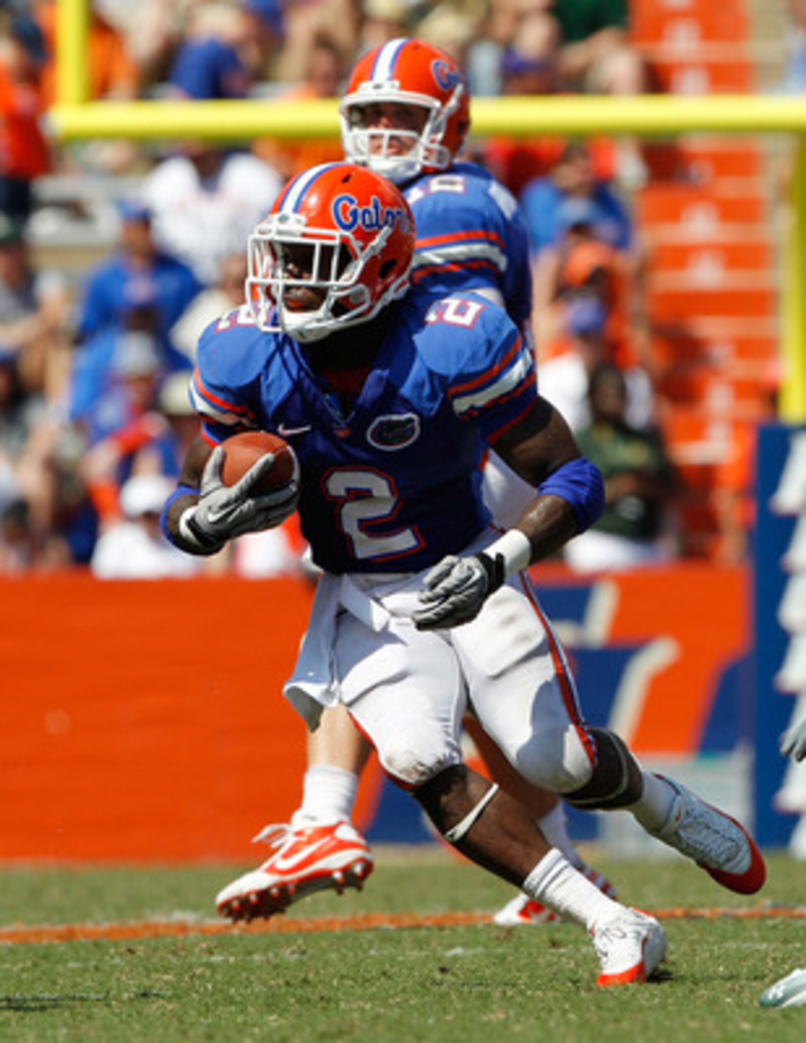 GAINESVILLE, FL - SEPTEMBER 11:  Jeffery Demps #2 of the Florida Gators runs for yardage against the South Florida Bulls during a game at Ben Hill Griffin Stadium on September 11, 2010 in Gainesville, Florida.  (Photo by Sam Greenwood/Getty Images)