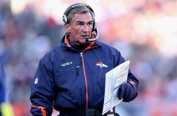 DENVER - DECEMBER 21:  Head coach Mike Shanahan of the Denver Broncos leads his team against the Buffalo Bills at Invesco Field at Mile High on December 21, 2008 in Denver, Colorado. The Bills defeated the Broncos 30-23.  (Photo by Doug Pensinger/Getty Im