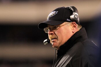 PHILADELPHIA, PA - JANUARY 09:  Head coach Andy Reid of the Philadelphia Eagles looks on against the Green Bay Packers during the 2011 NFC wild card playoff game at Lincoln Financial Field on January 9, 2011 in Philadelphia, Pennsylvania.  (Photo by Chris