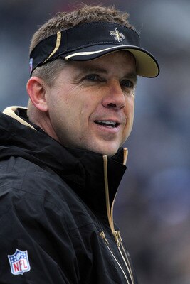 SEATTLE, WA - JANUARY 08:  Head coach Sean Payton of the New Orleans Saints looks on before the Saints take on the Seattle Seahawks during the 2011 NFC wild-card playoff game at Qwest Field on January 8, 2011 in Seattle, Washington.  (Photo by Otto Greule