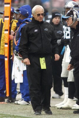 06 Jan 2002: Head coach George Seifert of the Carolina Panthers paces along the sideline during the game against the New England Patriots at Ericsson Stadium in Charlotte, North Carolina. The Patriots defeated the Panthers 38-6,  resulting in a record for