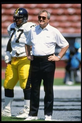 23 Sep 1990:  Pittsburgh Steelers head coach Chuck Noll looks on during a game against the Los Angeles Raiders at  the Los Angeles Memorial Coliseum in Los Angeles, California.  The Raiders won the game, 20-3. Mandatory Credit: Ken Levine  /Allsport