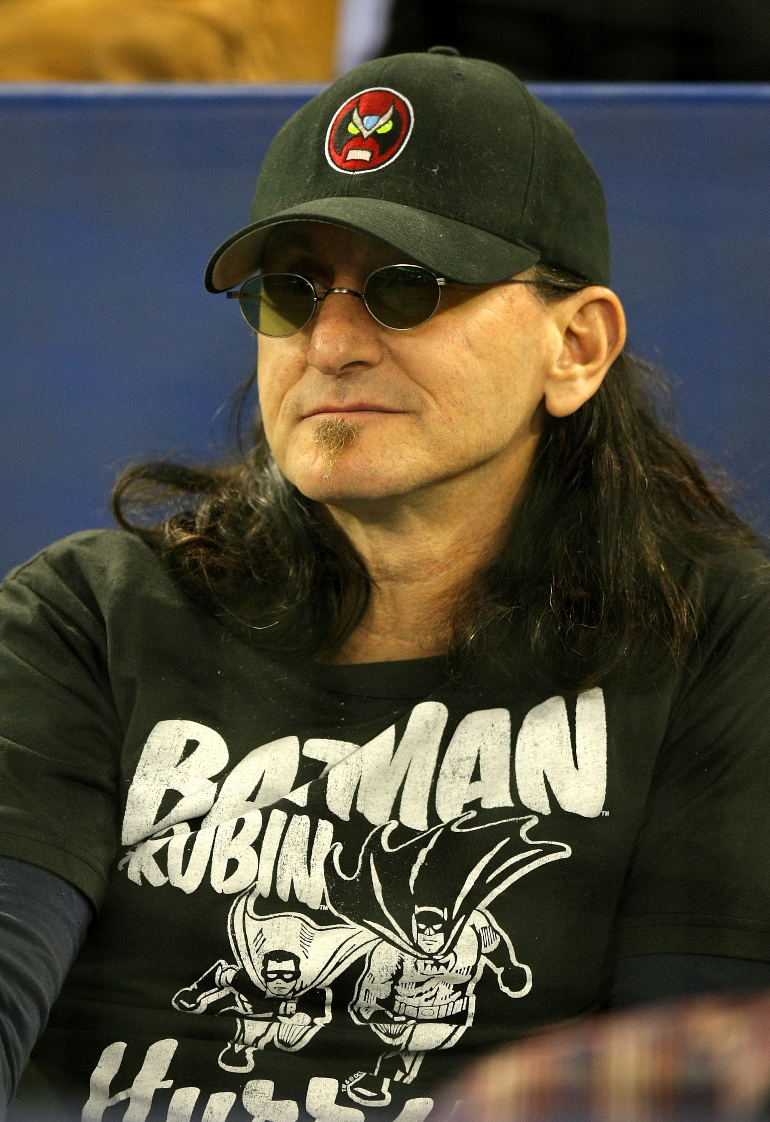 TORONTO - APRIL 6:  Geddy Lee, lead singer of Rush, looks on as the Toronto Blue Jays face the Detroit Tigers during their MLB game at the Rogers Centre April 6, 2009 in Toronto, Ontario.(Photo By Dave Sandford/Getty Images)