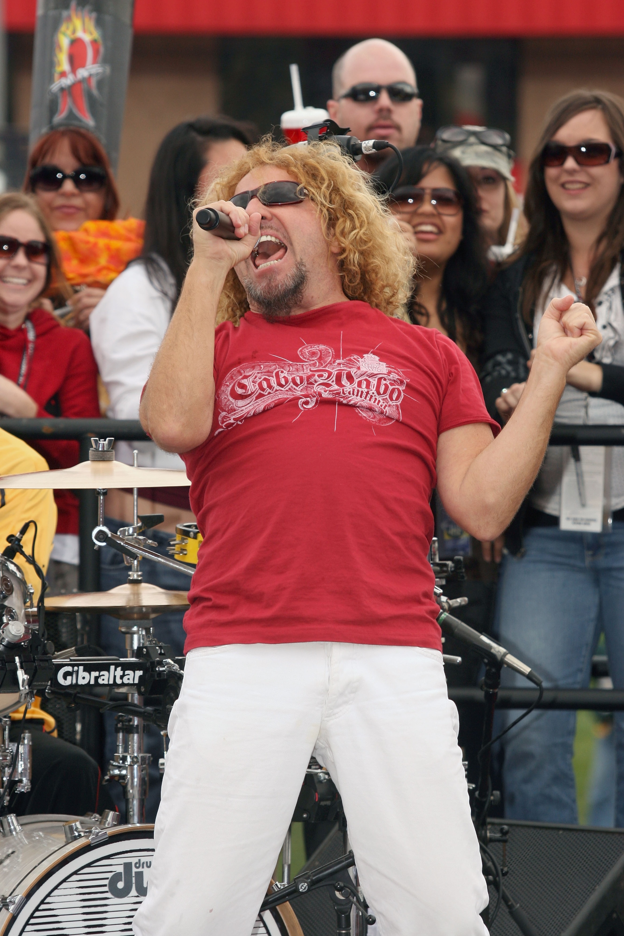 FONTANA, CA - FEBRUARY 25:  Sammy Hagar singings, prior to the NASCAR Nextel Cup Series Auto Club 500 at California Speedway on February 25, 2007 in Fontana, California.  (Photo by Frederick M. Brown/Getty Images for NASCAR)