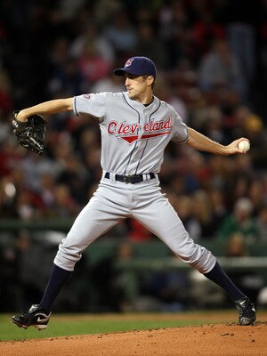 BOSTON - OCTOBER 02:  Jeremy Sowers #45 of the Cleveland Indians delivers a pitch in the first inning against the Boston Red Sox on October 2, 2009 at Fenway Park in Boston, Massachusetts.  (Photo by Elsa/Getty Images)