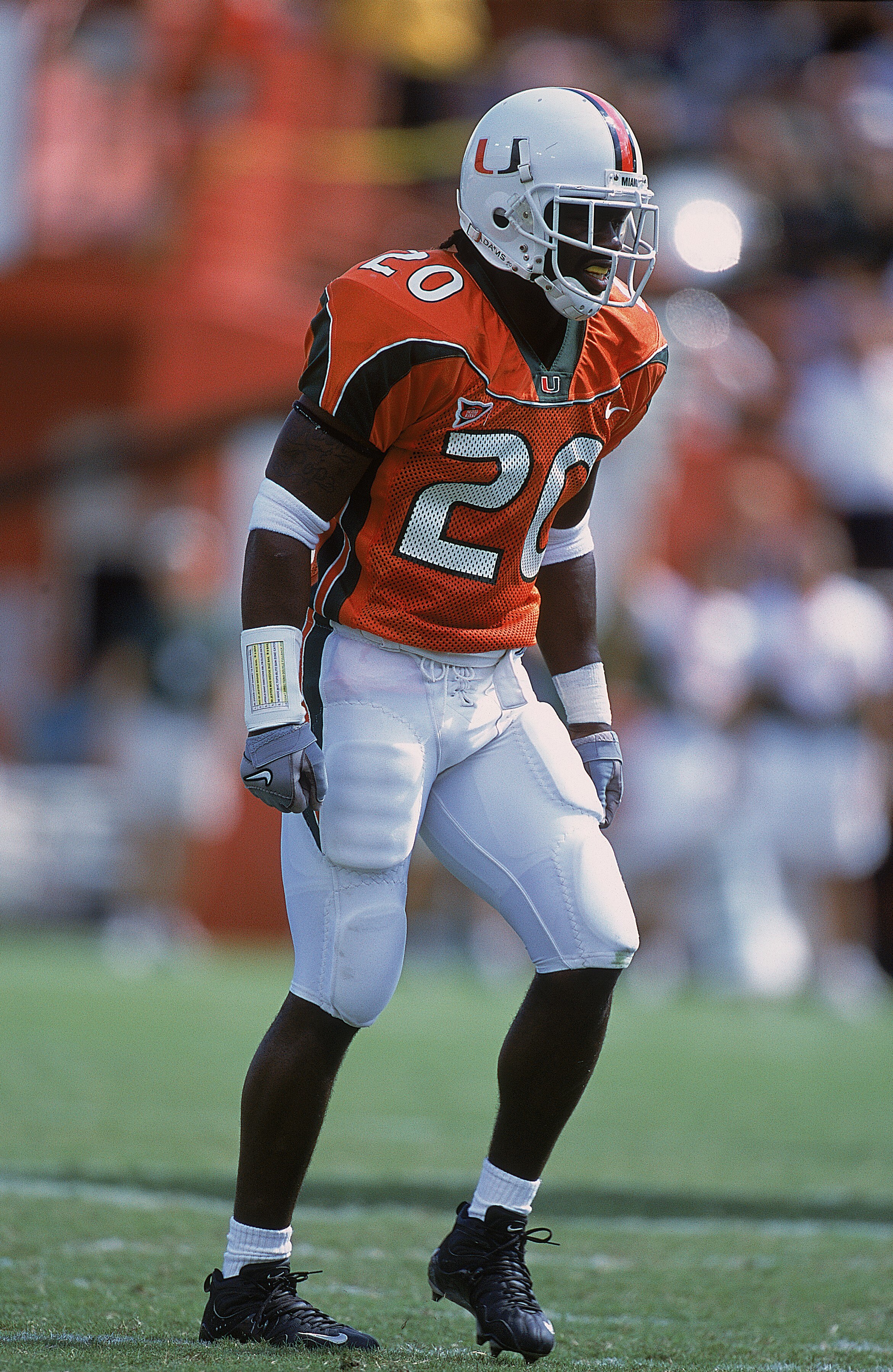 4 Nov 2000:  Edward Reed #20 of the Miami Hurricanes walks on the field during the game against the Virginia Tech Hokies at the Orange Bowl in Miami, Florida. The Hurricanes defeated the Hokies 41-21.Mandatory Credit: Scott Halleran  /Allsport