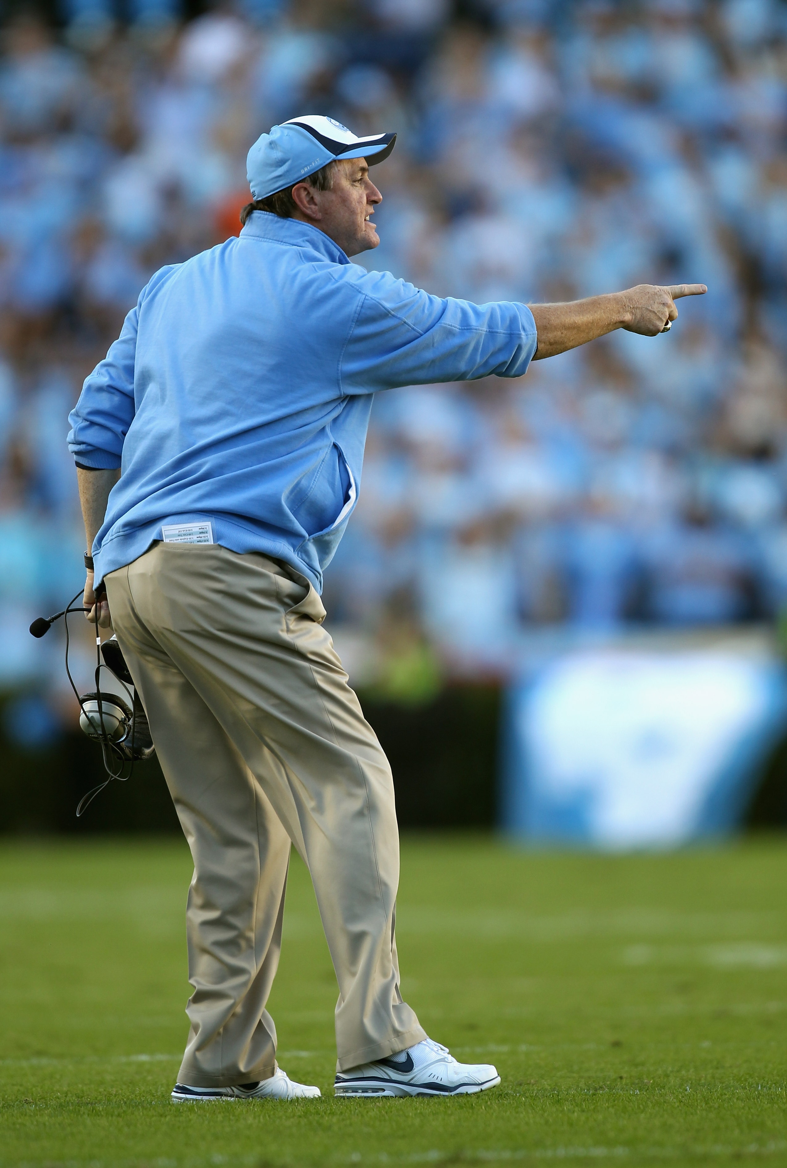 CHAPEL HILL, NC - NOVEMBER 13:  Head coach Butch Davis of the North Carolina Tar Heels reacts to a play against the Virginia Tech Hokies during their game at Kenan Stadium on November 13, 2010 in Chapel Hill, North Carolina.  (Photo by Streeter Lecka/Gett