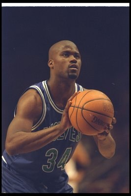Guard Isaiah Rider of the Minnesota Timberwolves looks to shoot the ball during a game against the New York Knicks at Madison Square Garden in New York City, New York.