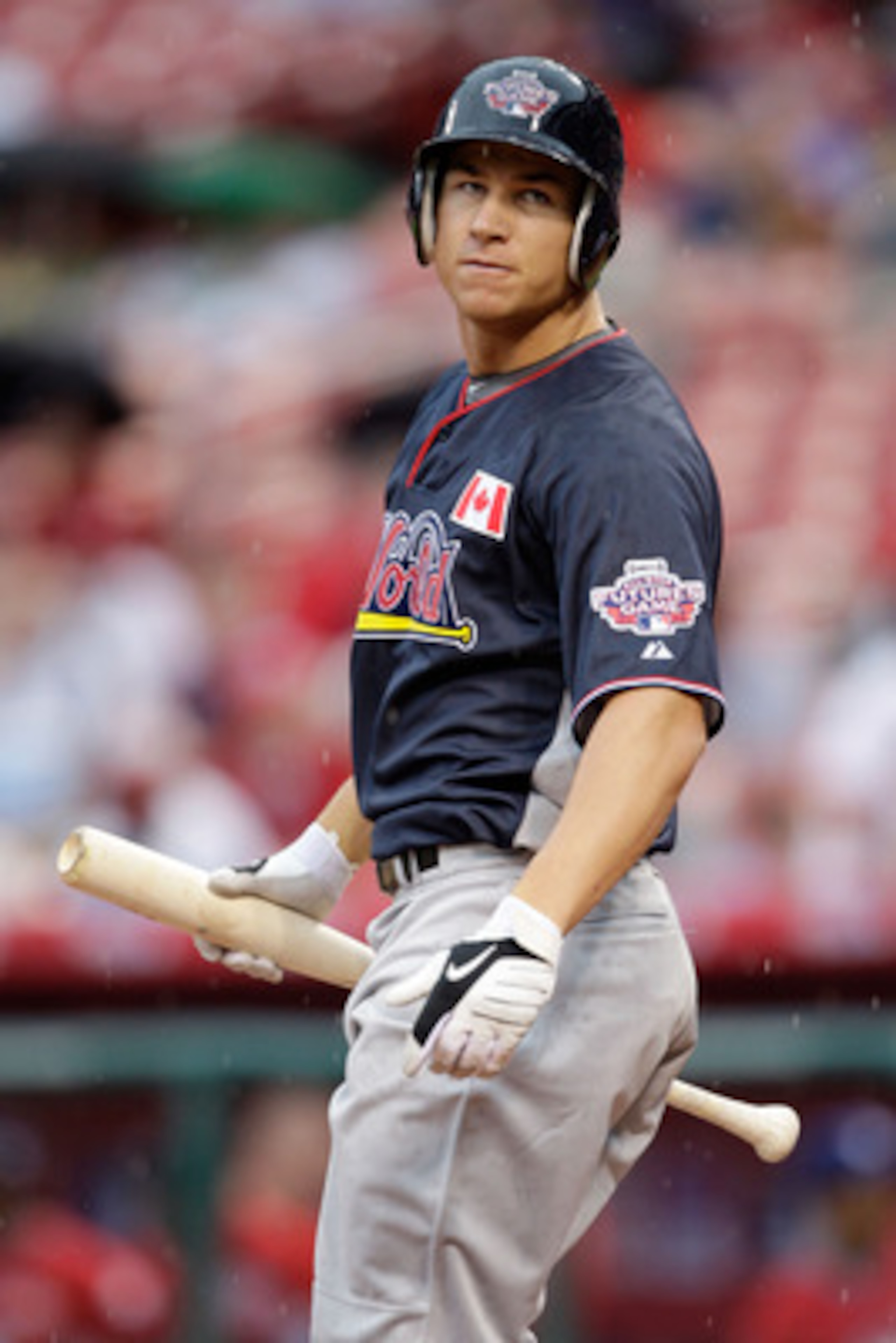 ST LOUIS, MO - JULY 12:  World Futures All-Star Brett Lawrie of the Milwaukee Brewers looks on during the 2009 XM All-Star Futures Game at Busch Stadium on July 12, 2009 the in St. Louis, Missouri.  (Photo by Jamie Squire/Getty Images)