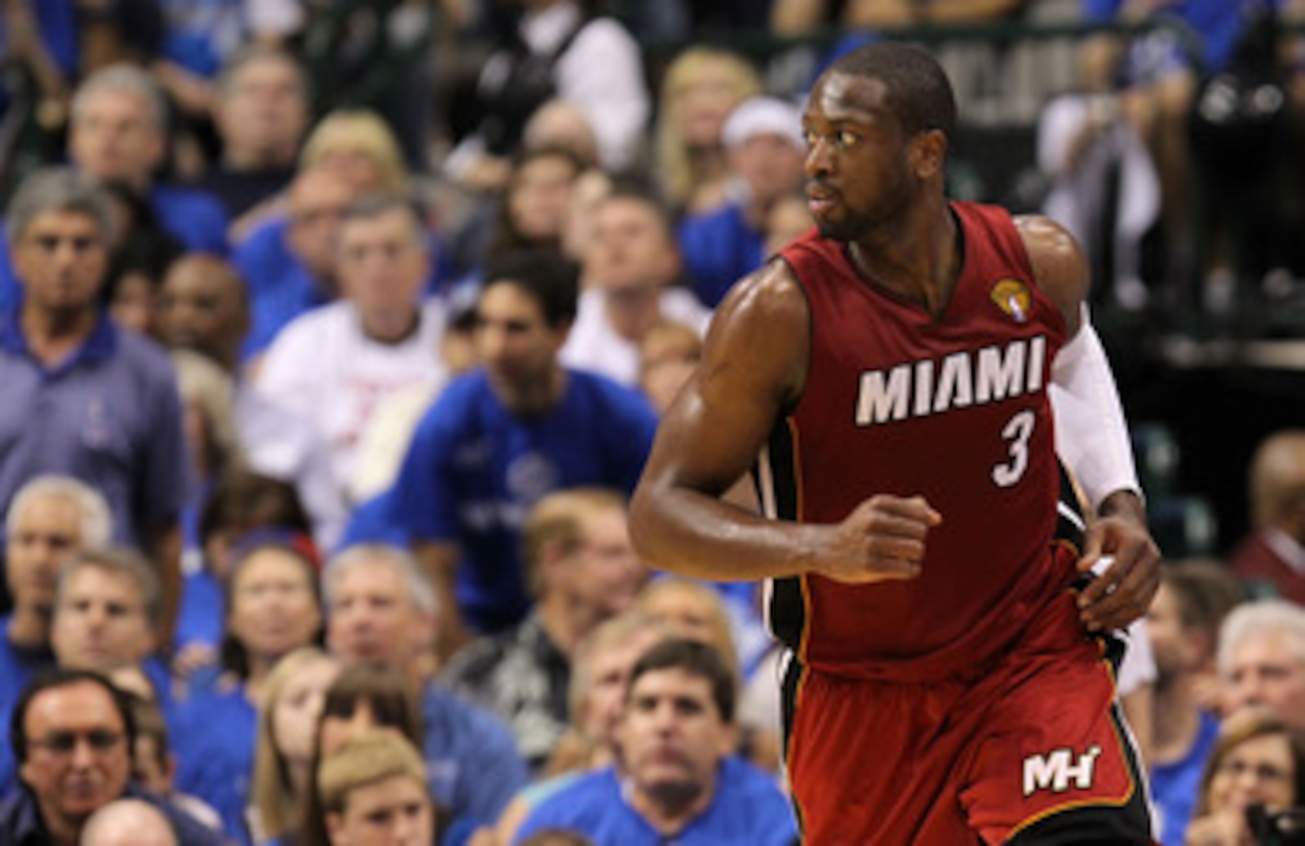 DALLAS, TX - JUNE 05:  Dwyane Wade #3 of the Miami Heat reacts against the Dallas Mavericks in Game Three of the 2011 NBA Finals at American Airlines Center on June 5, 2011 in Dallas, Texas.  NOTE TO USER: User expressly acknowledges and agrees that, by d